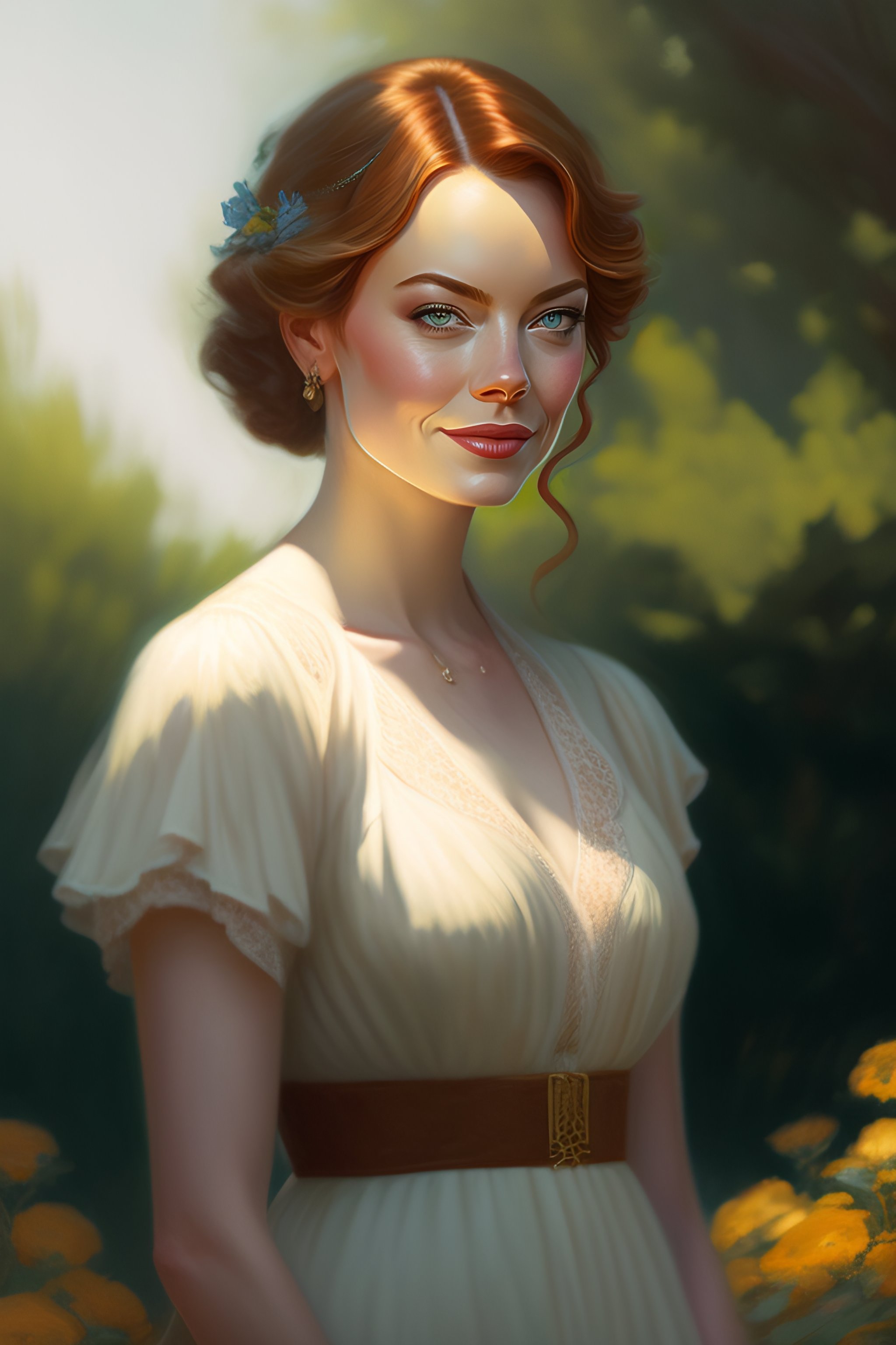 Lexica - Portrait of a middle-aged woman based on Emma Stone in