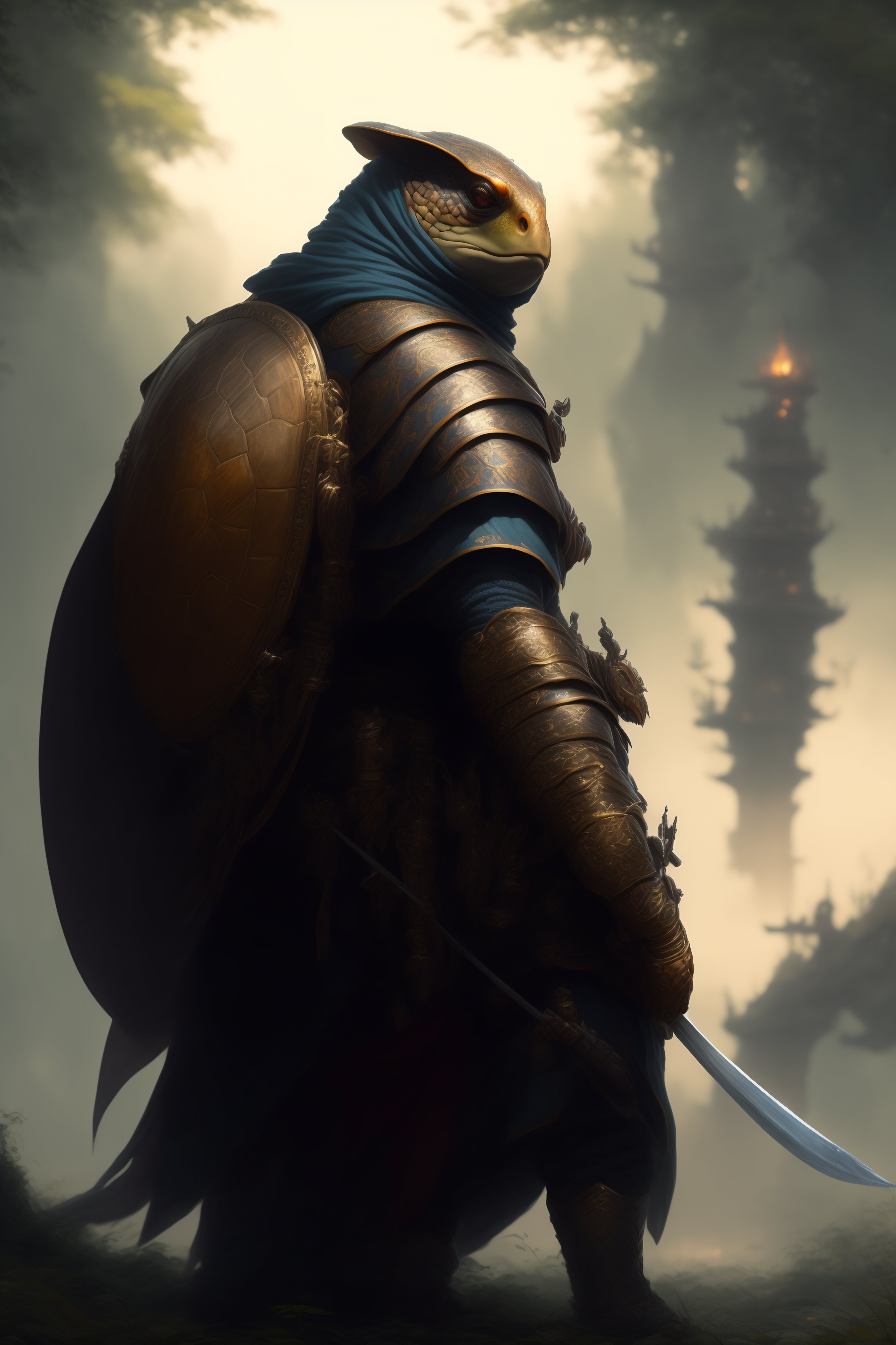 Lexica - Anthropomorphic turtle hero, greg rutkowski