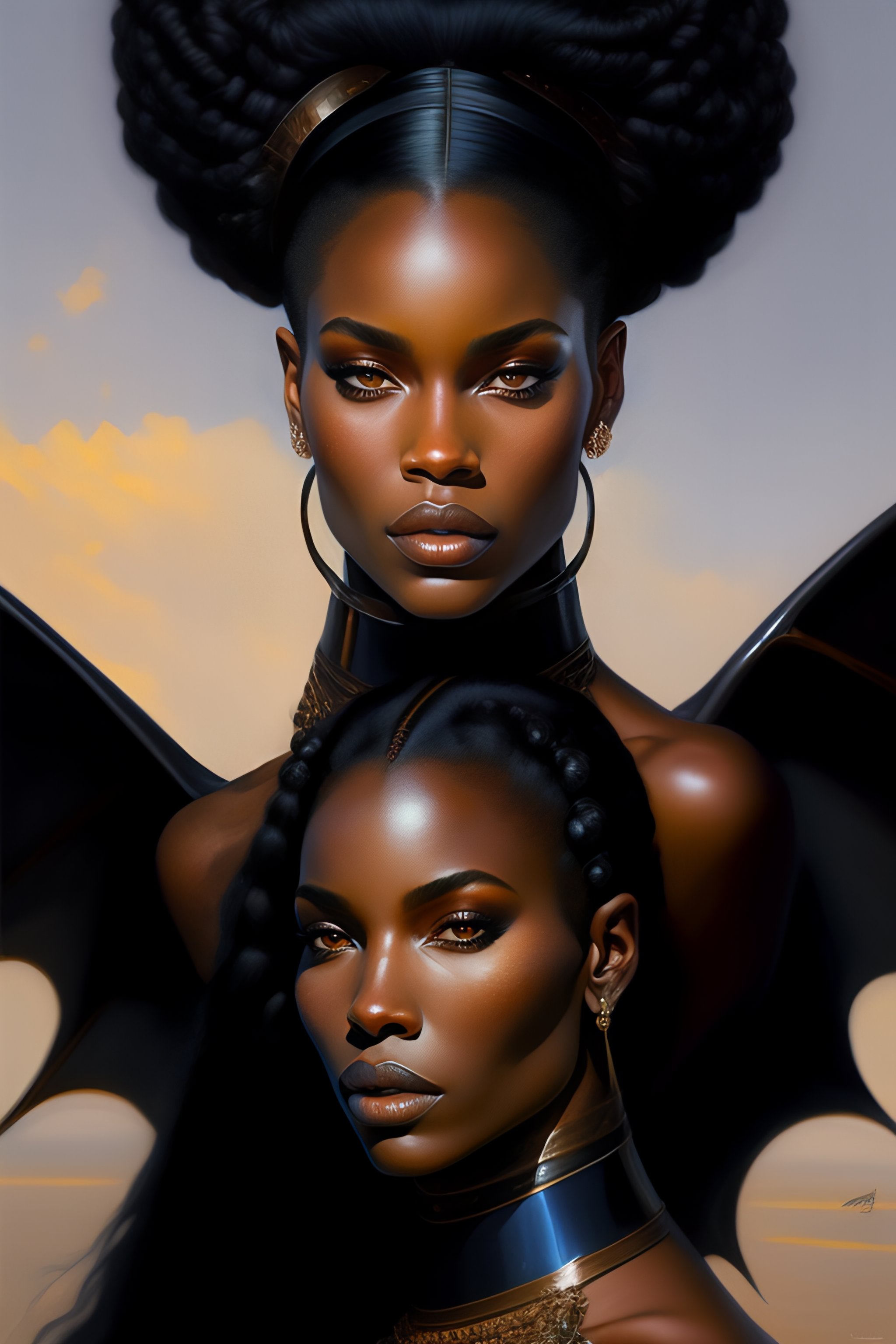 Lexica Photorealistic painting of a black female human dragon hybrid