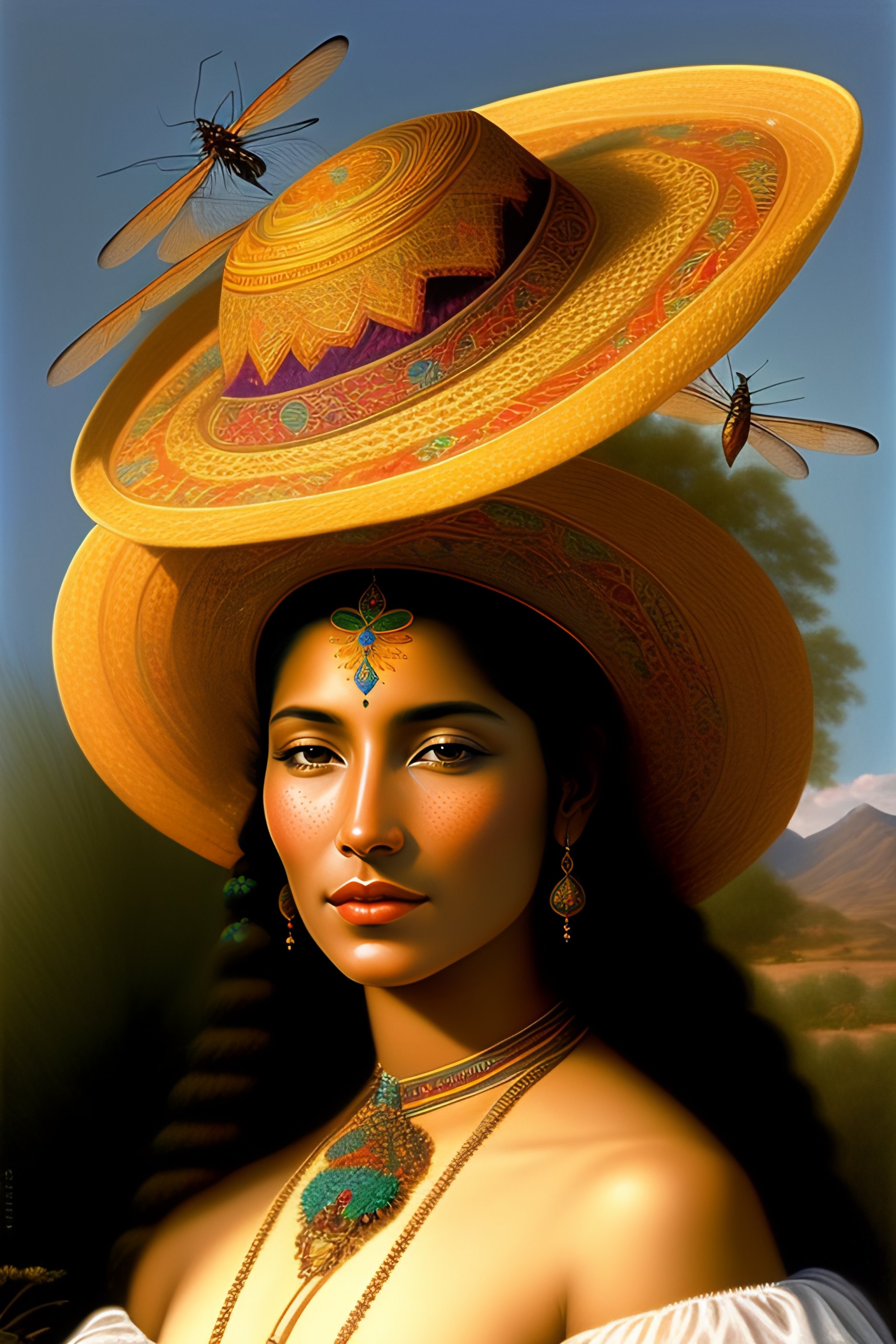 Lexica - A beautiful mexican woman , with dragonflies on the hat by ...