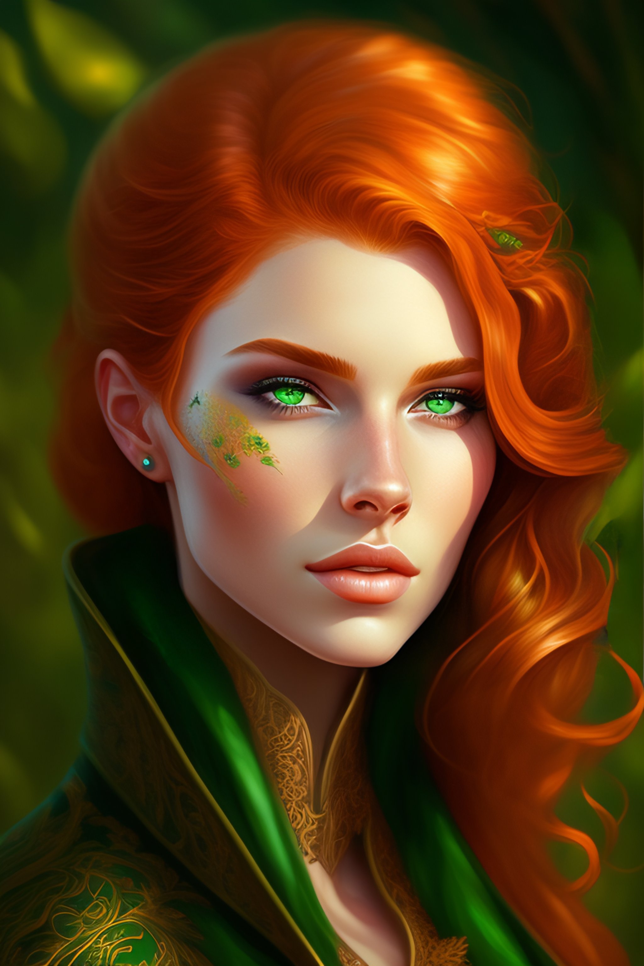 Lexica - Fantasy, green eyes, face, ginger hair, intricate, elegant ...