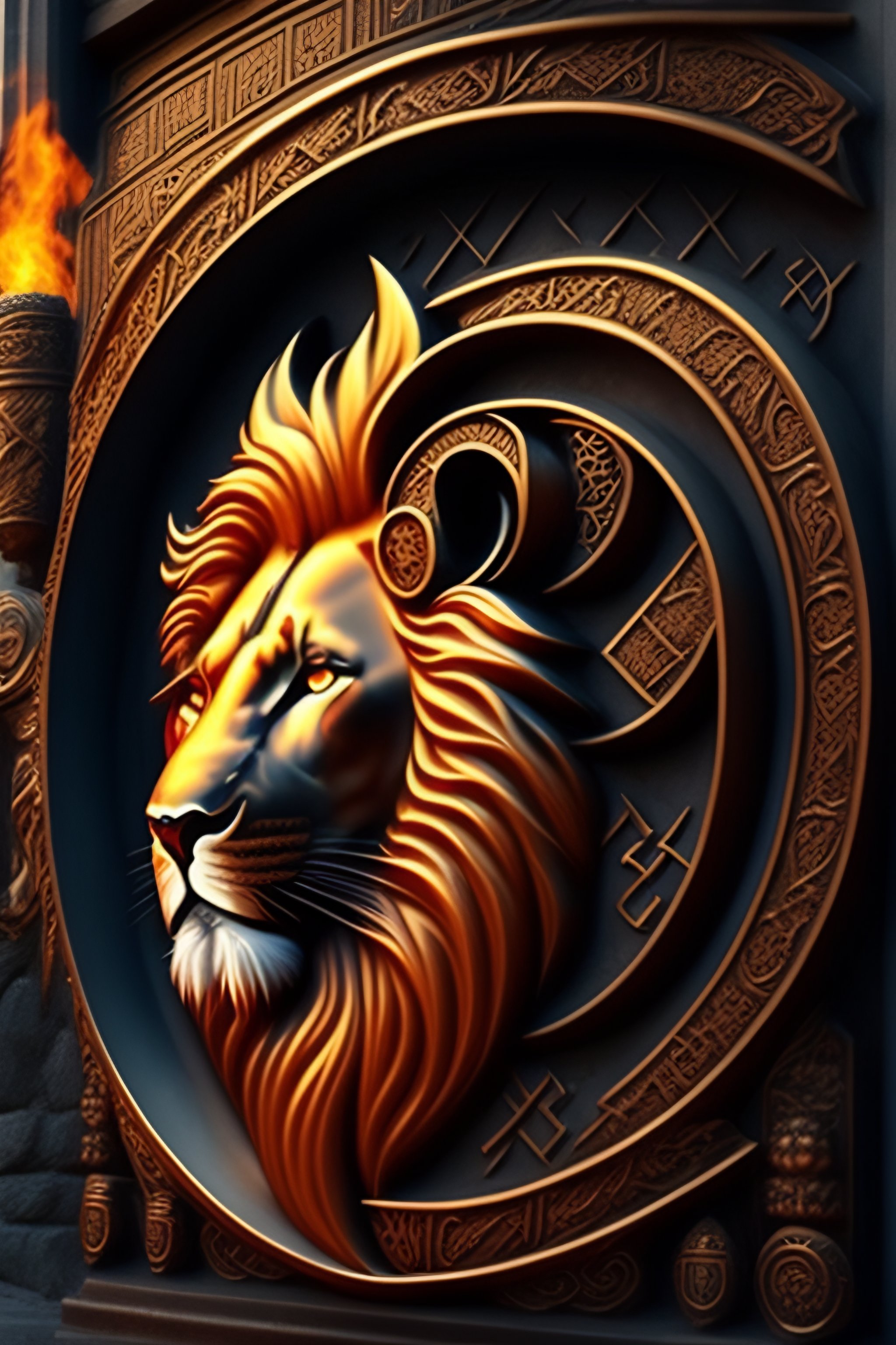 Lexica - Inscription stàmina sound inside lion , fire , runes , magical ...