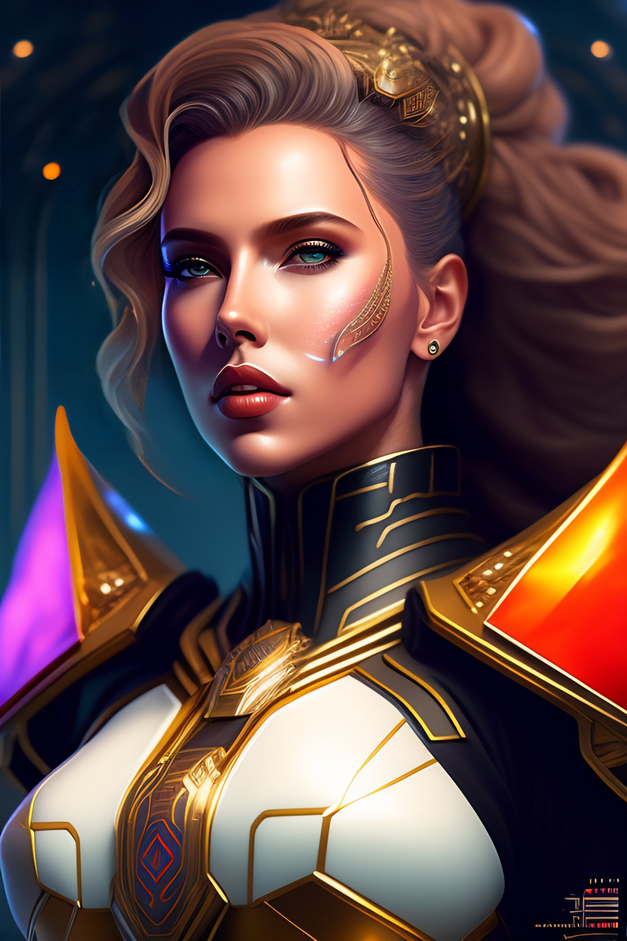 Lexica - Symmetry!! portrait of cyberpunk Scarlett Johansson empress ...