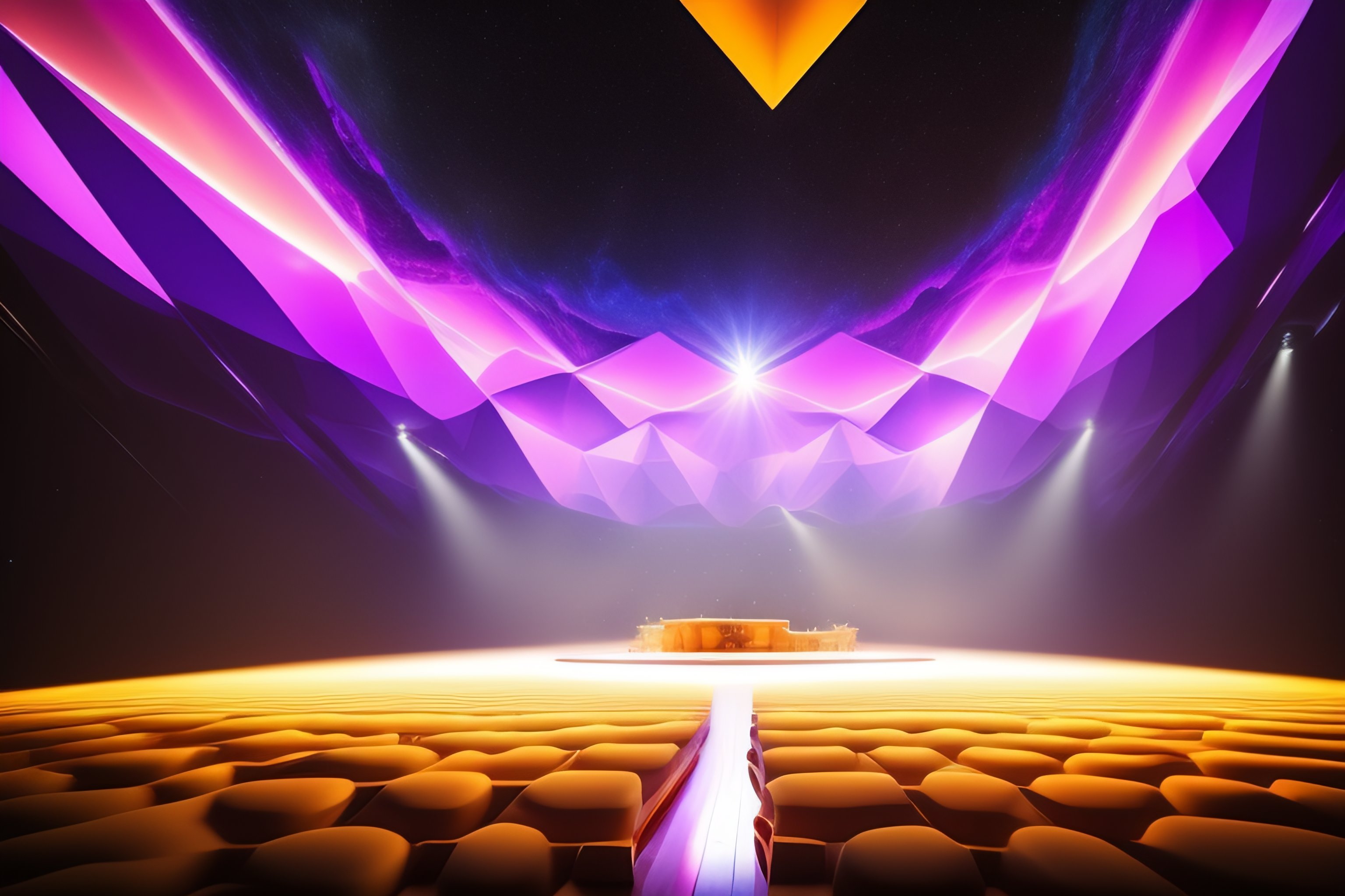 Lexica - A large stage made of floating polygons. You can see stars of ...