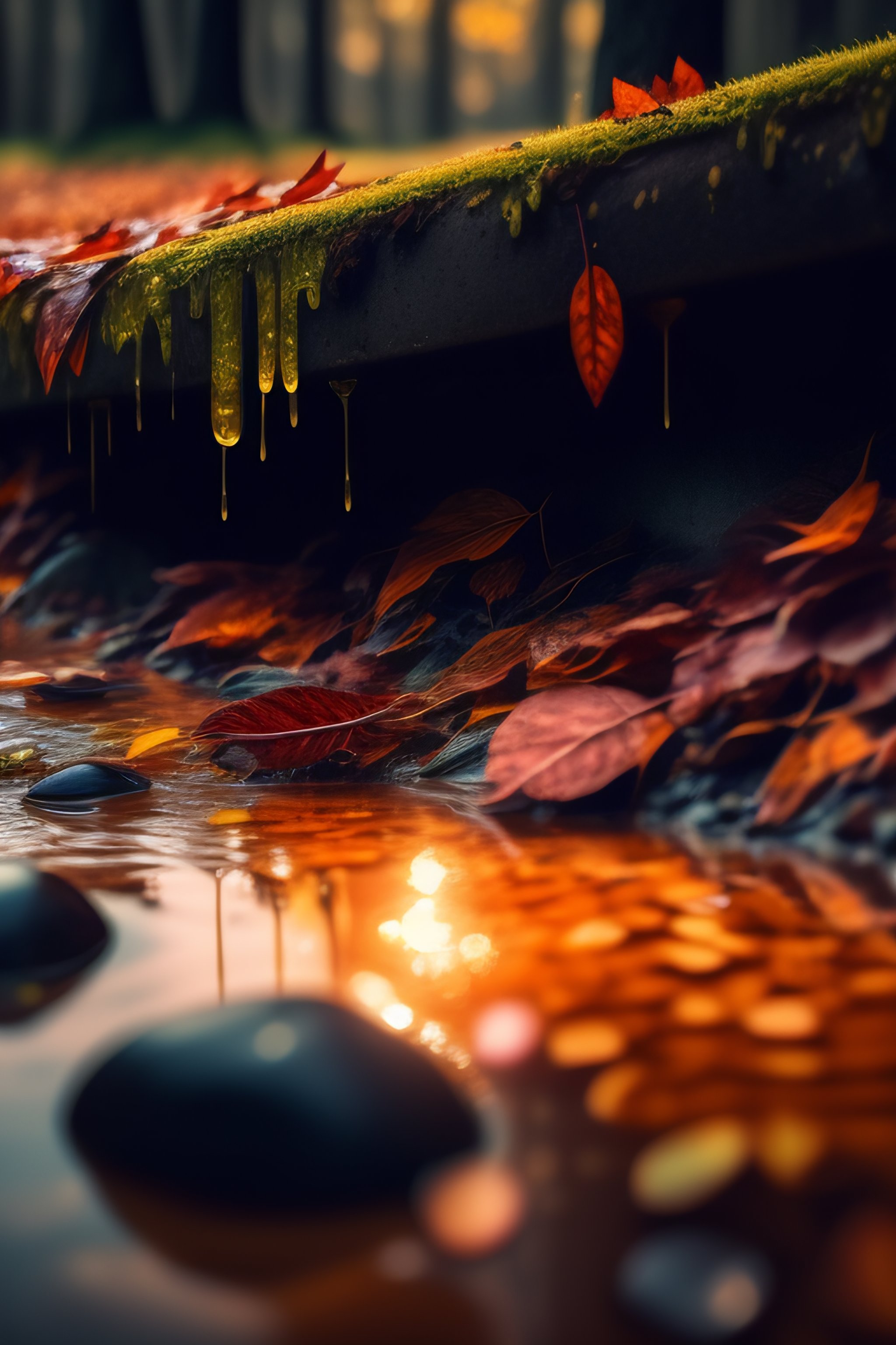 Lexica Dead leaves that look like wet drowning zombies laying in gunk