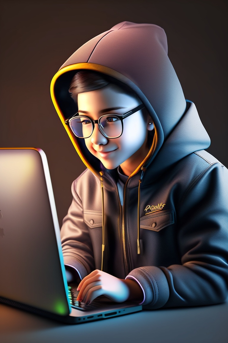 Lexica - A cute realcharacter wearing glasses, working on computer ...