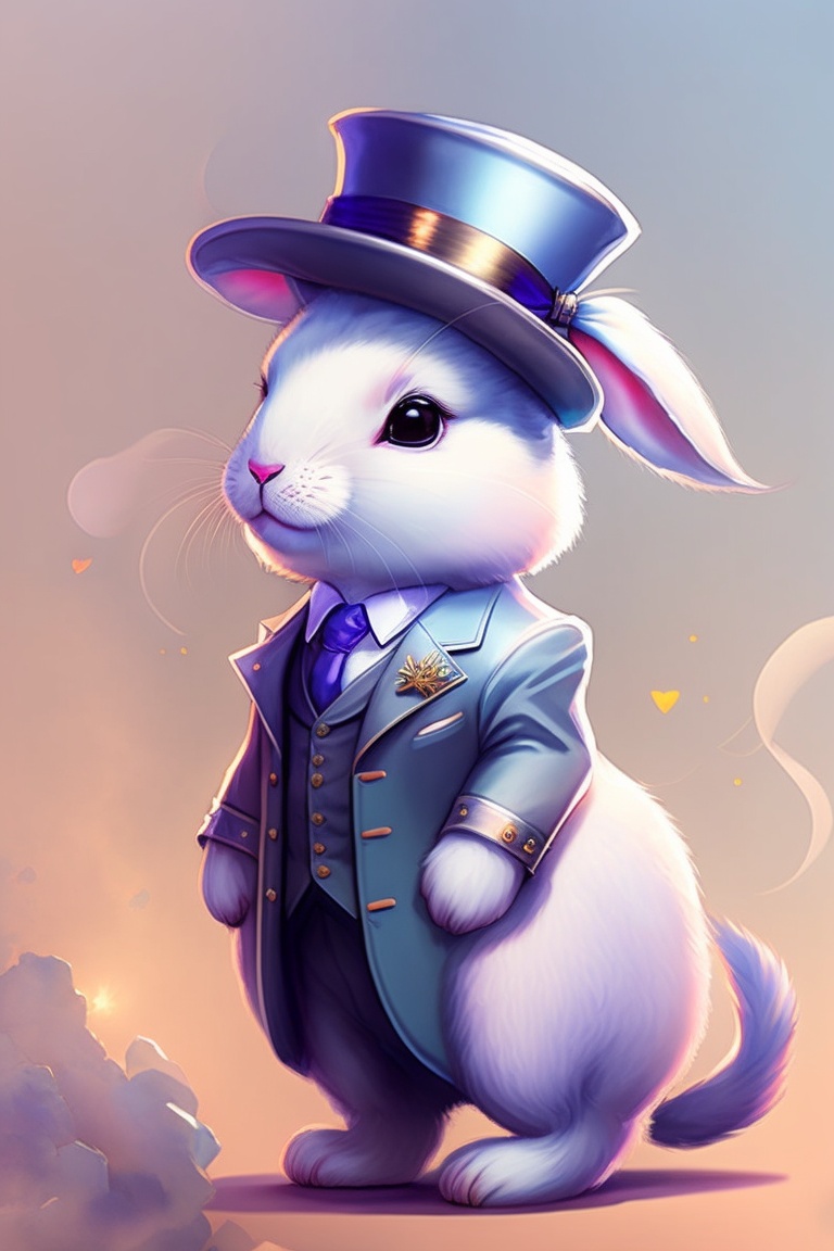 Lexica - Silver rabbit cute in a suit, top hat, and pocket watch ...