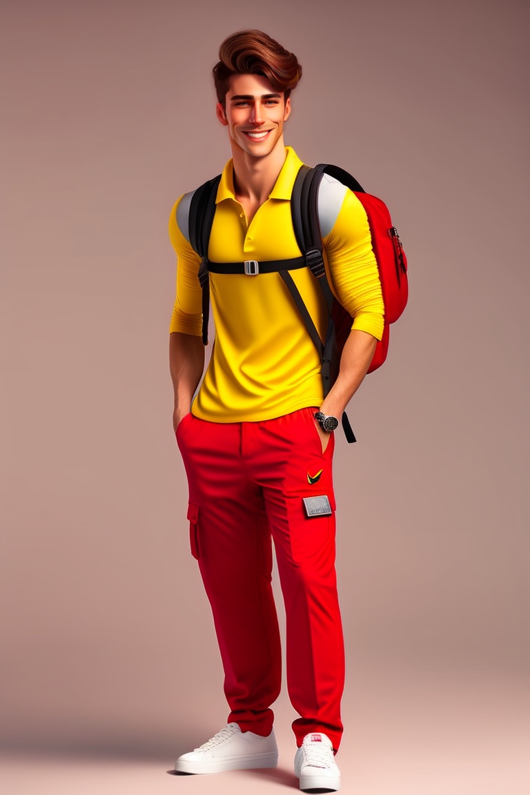 Yellow pants red store shirt