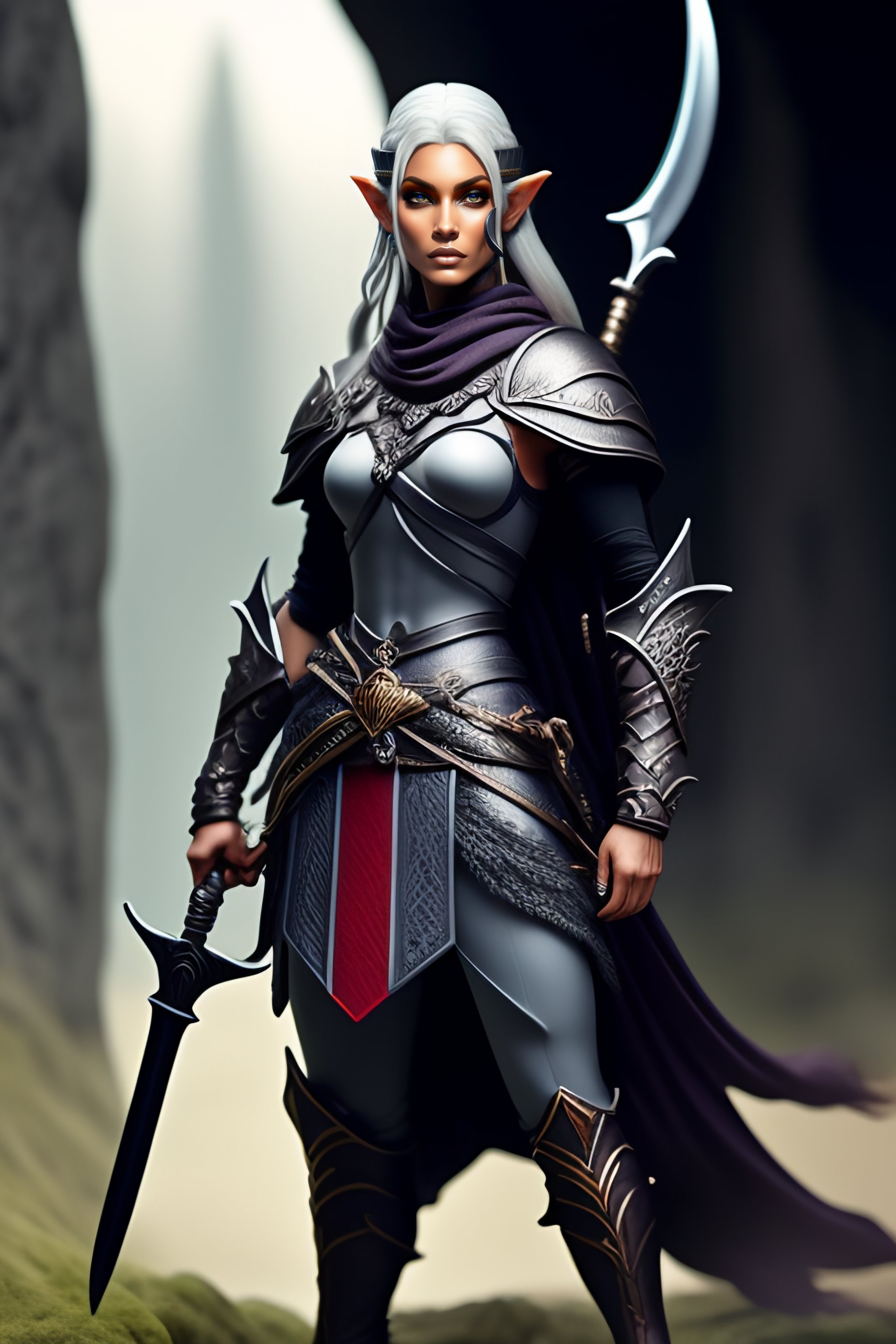 Lexica - Grey skinned ranger elf with black sword