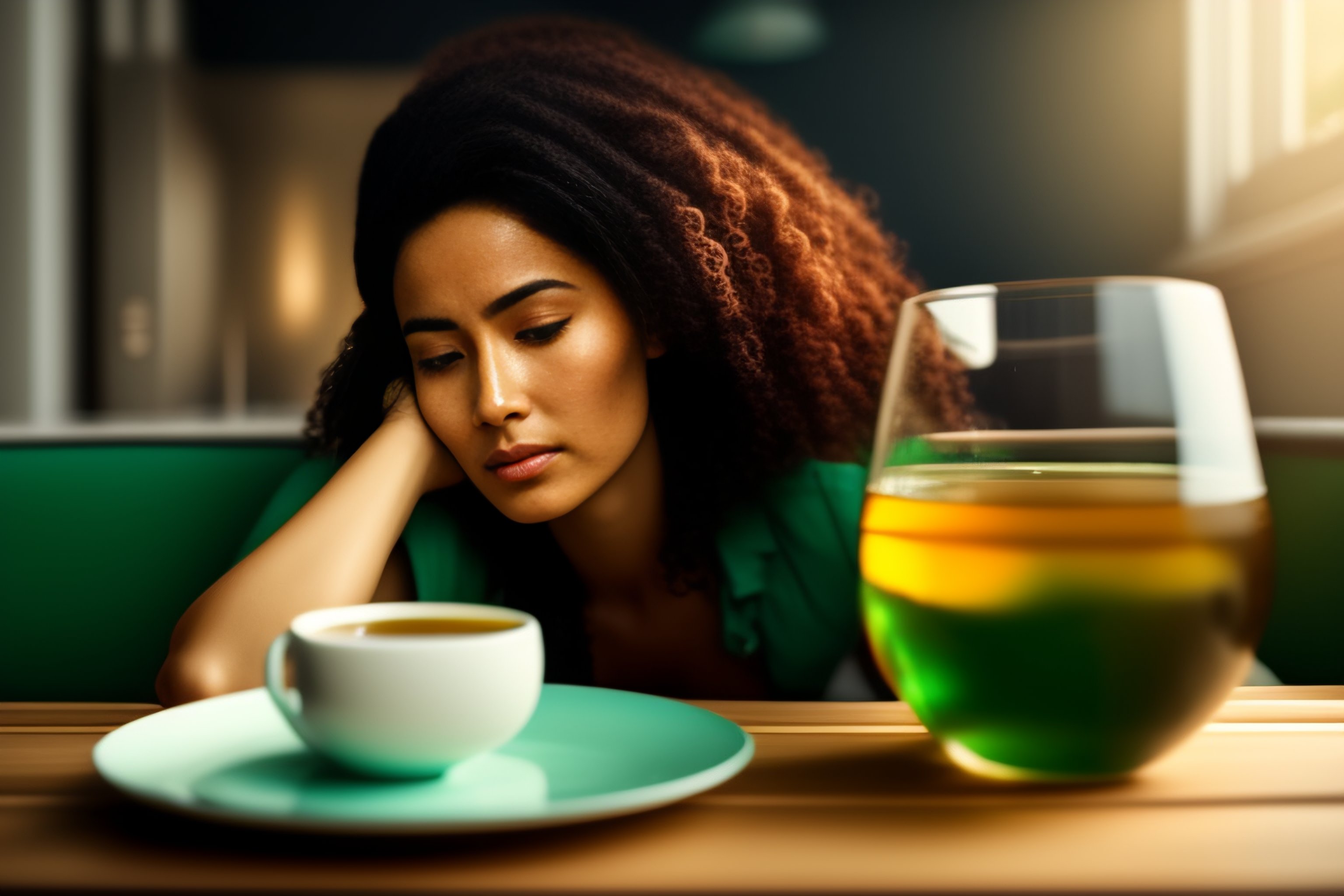 Lexica - Tired Woman drinking green tea