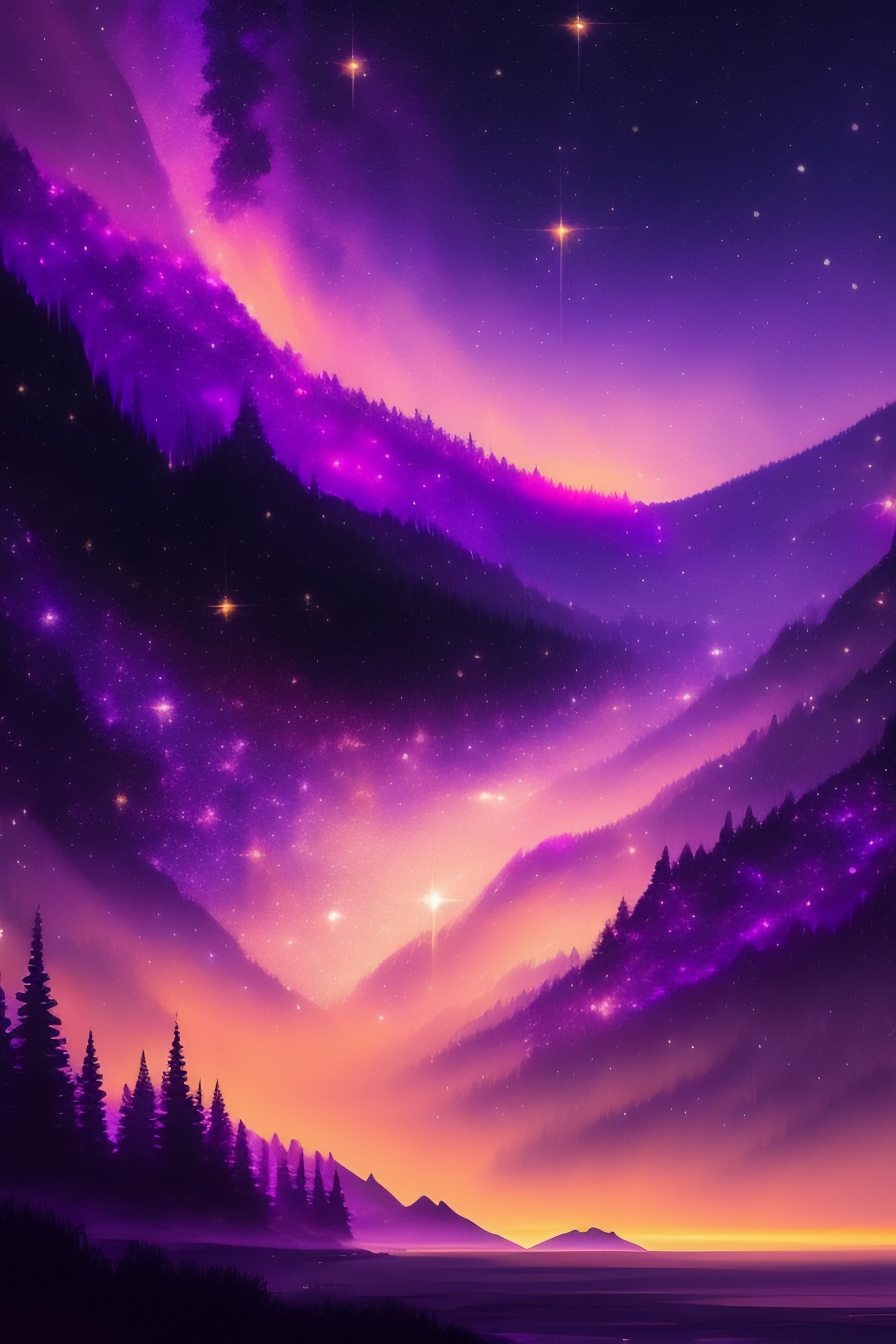 Lexica - Purple galaxy gold sparkles night