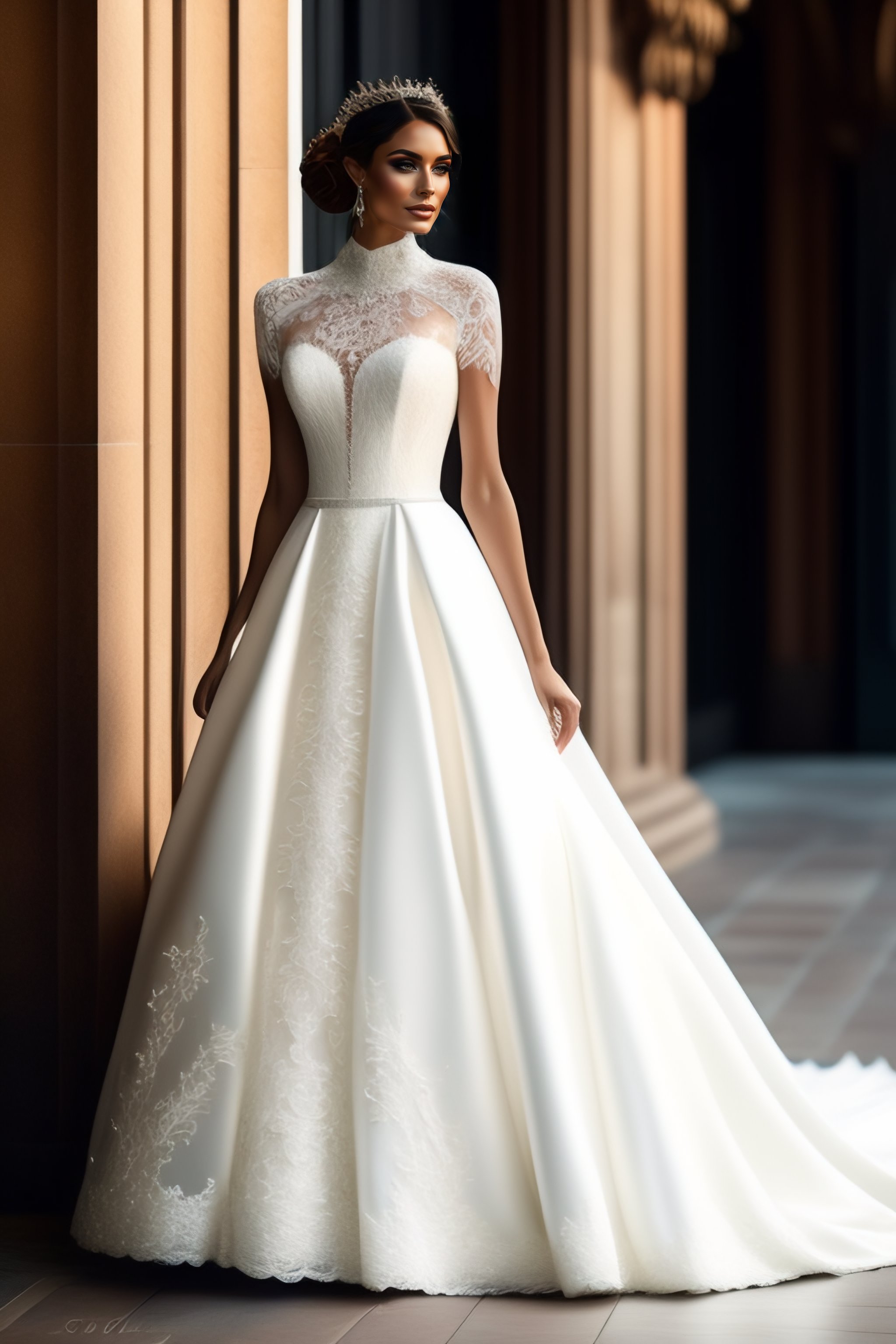 Lexica - Beautiful and modern wedding dress made of lace and white satin