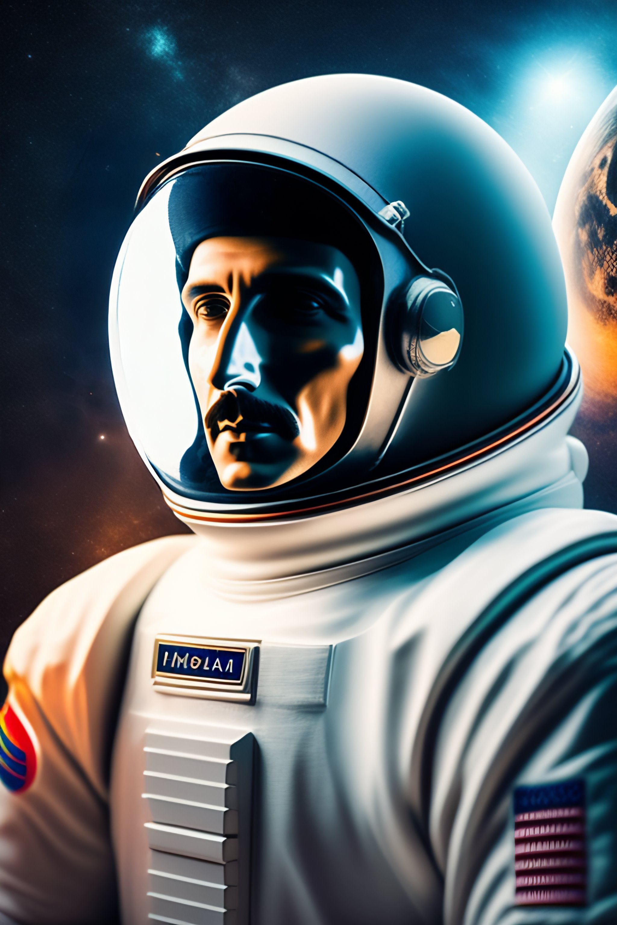 Lexica - A 3D paniting of Nikola Tesla in moon wearing a Astronaut outfit