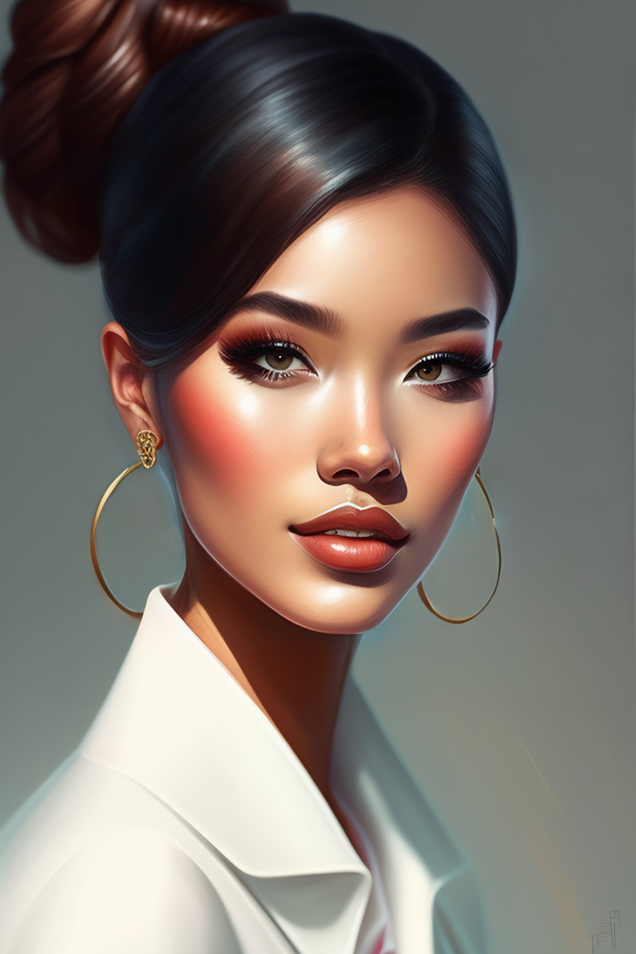 Lexica Elegant Girl In Urban Outfit Cute Fine Face Rounded Eyes Digital Painting