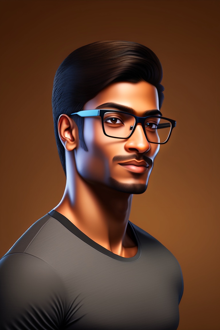 Lexica - Brown guy in t shirt, Indian, coder, brown face, glasses ...