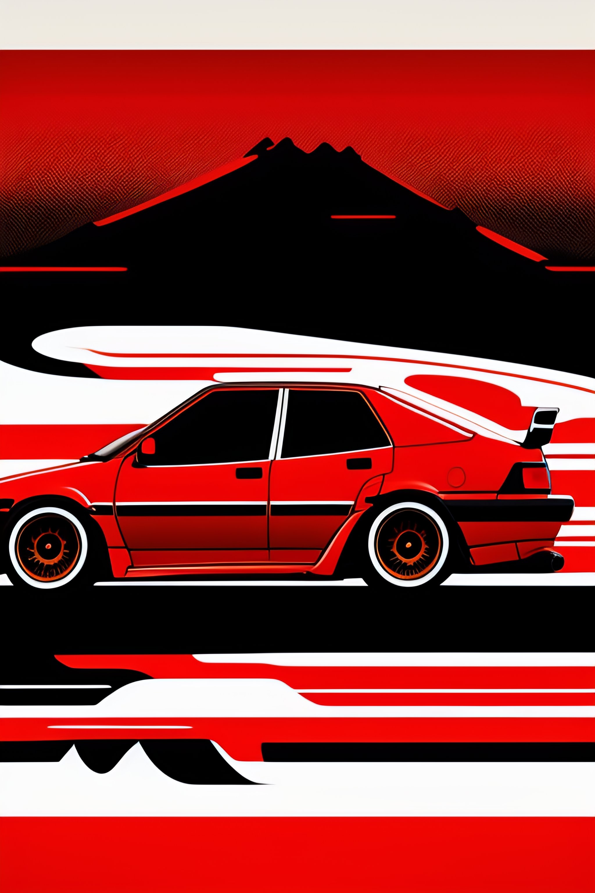 Lexica - Cartoon JDM car , sticker, initial d anime style, solid background  color