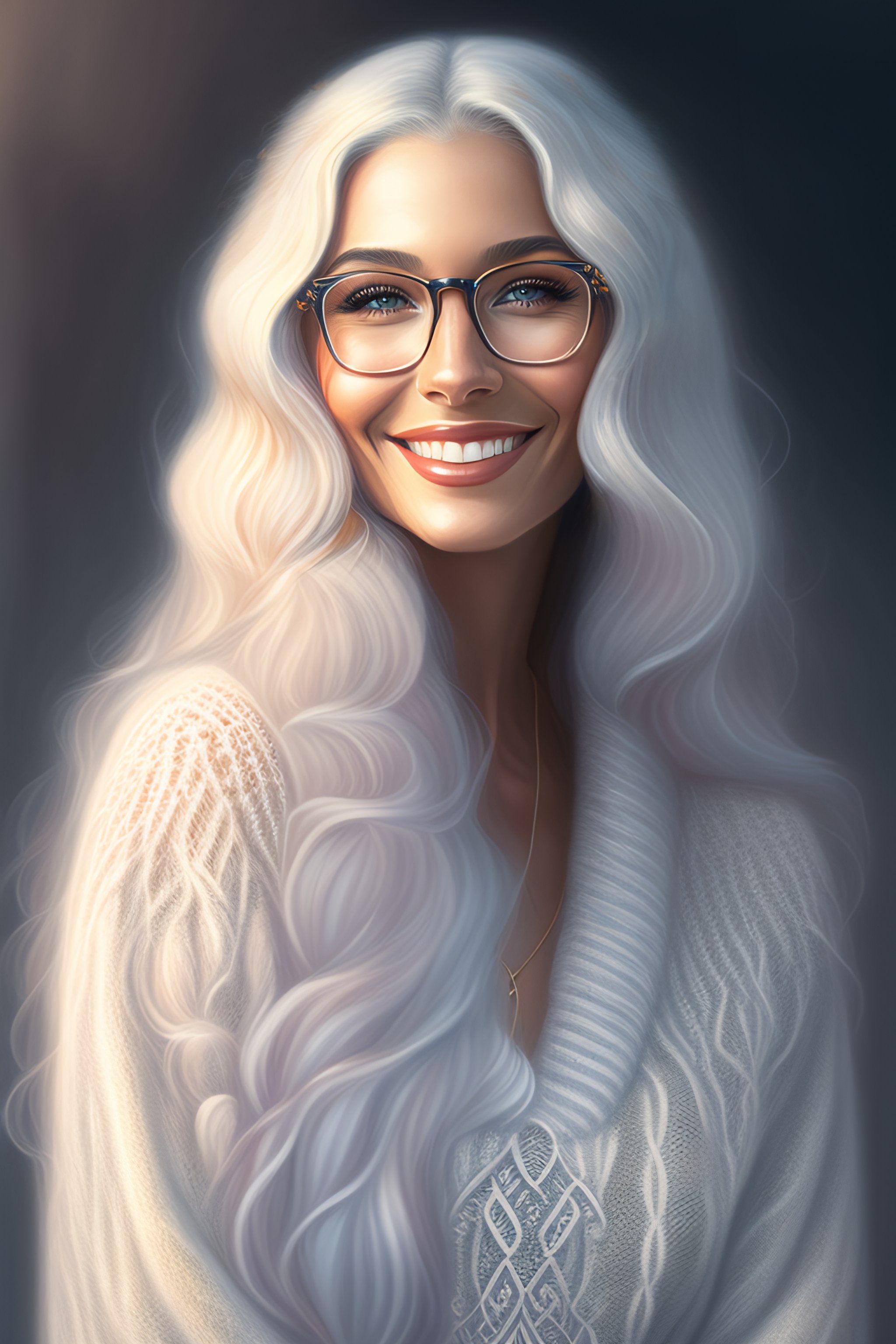 Lexica - A highly detailed illustration of beautiful long white haired ...