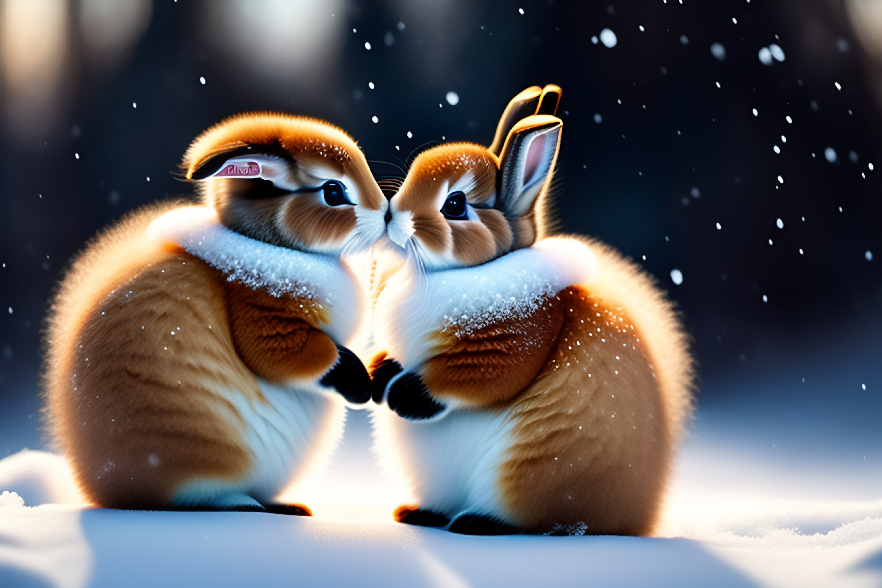 Lexica - Fluffy bunnies kissing in the snow