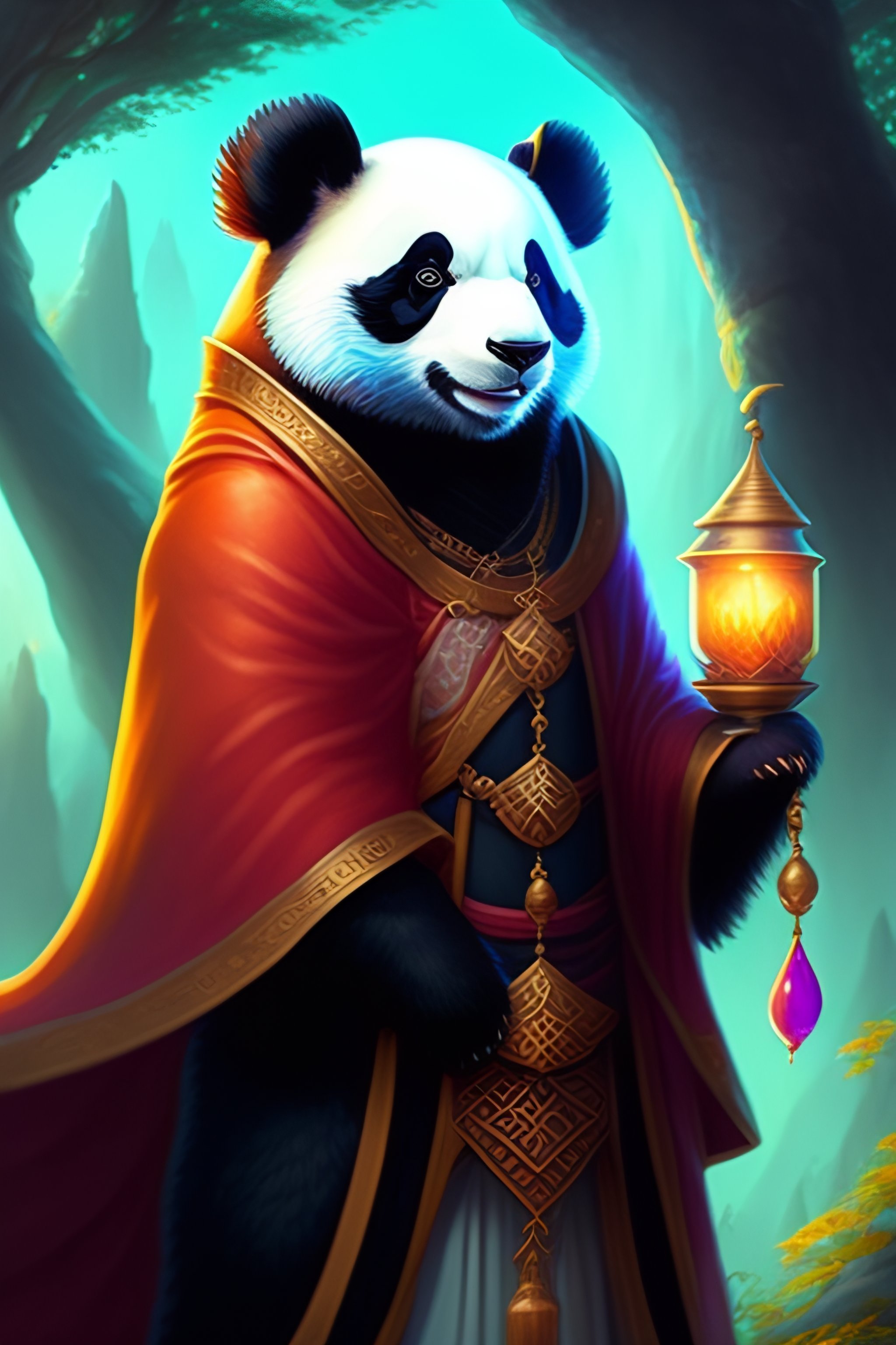 Lexica - A portrait an anthropomorphic panda mage casting a spell ...
