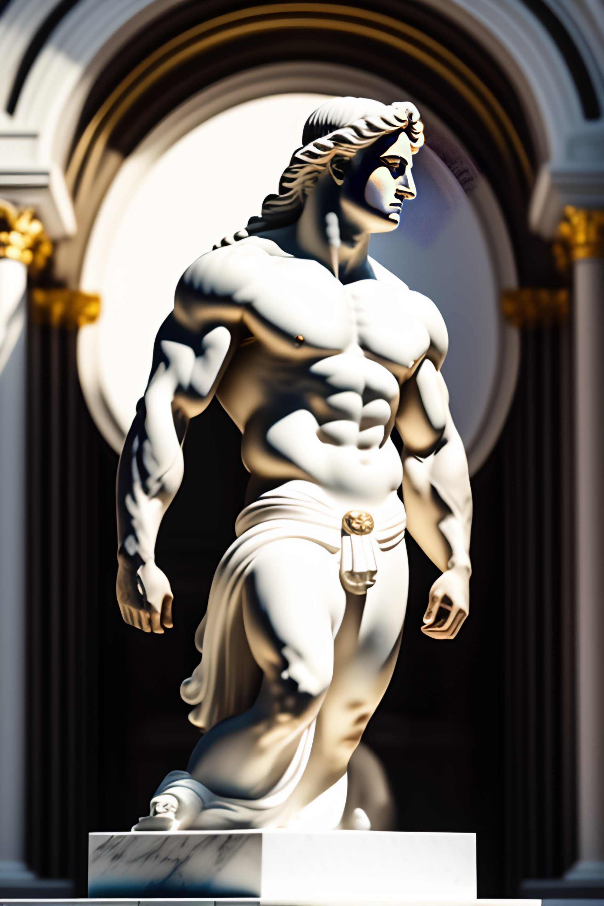 Lexica - Muscular greek statue in a white temple with a bundle of ...