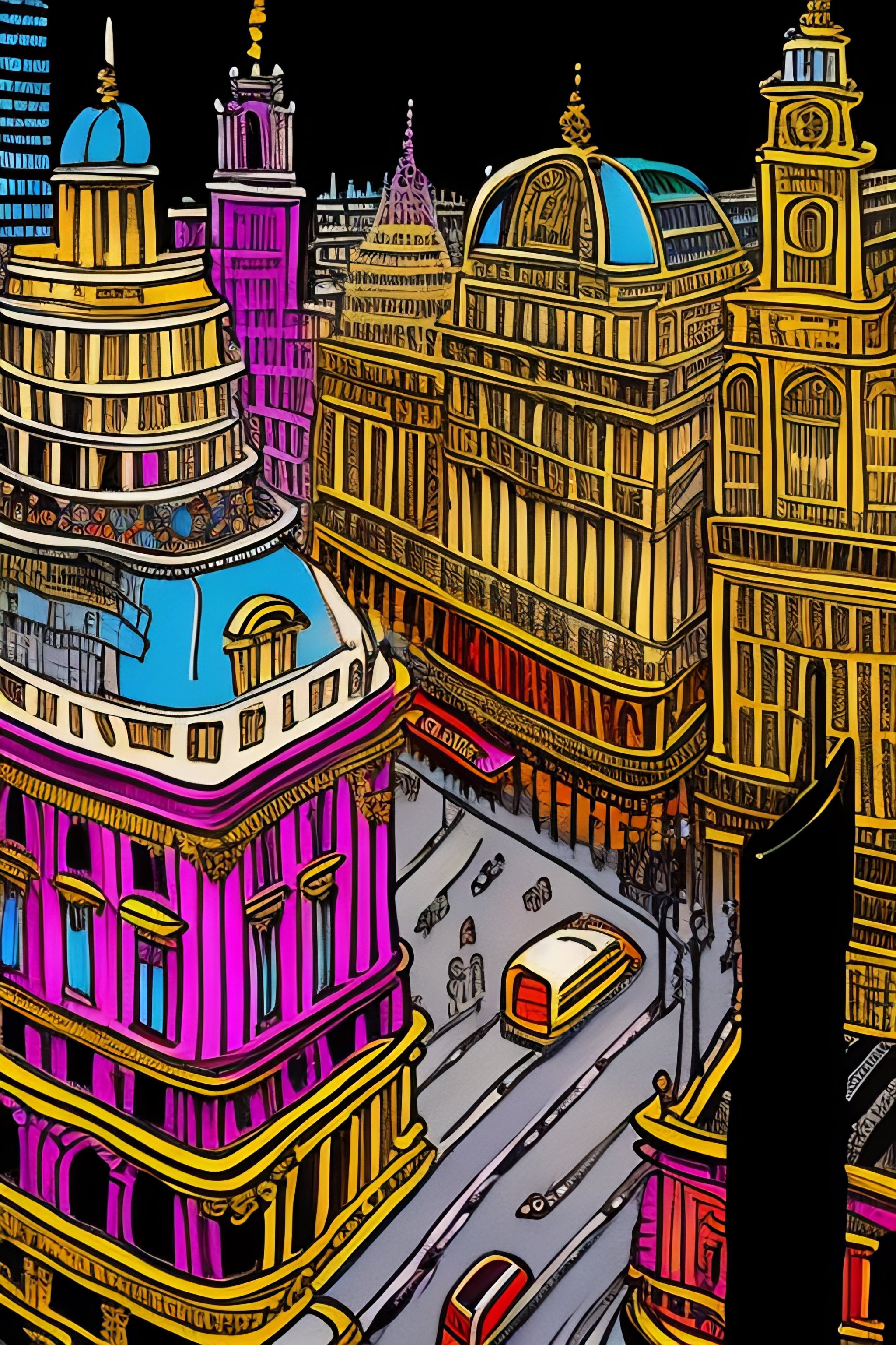 Lexica - Maximalist chaotic piccadilly London, birds eye