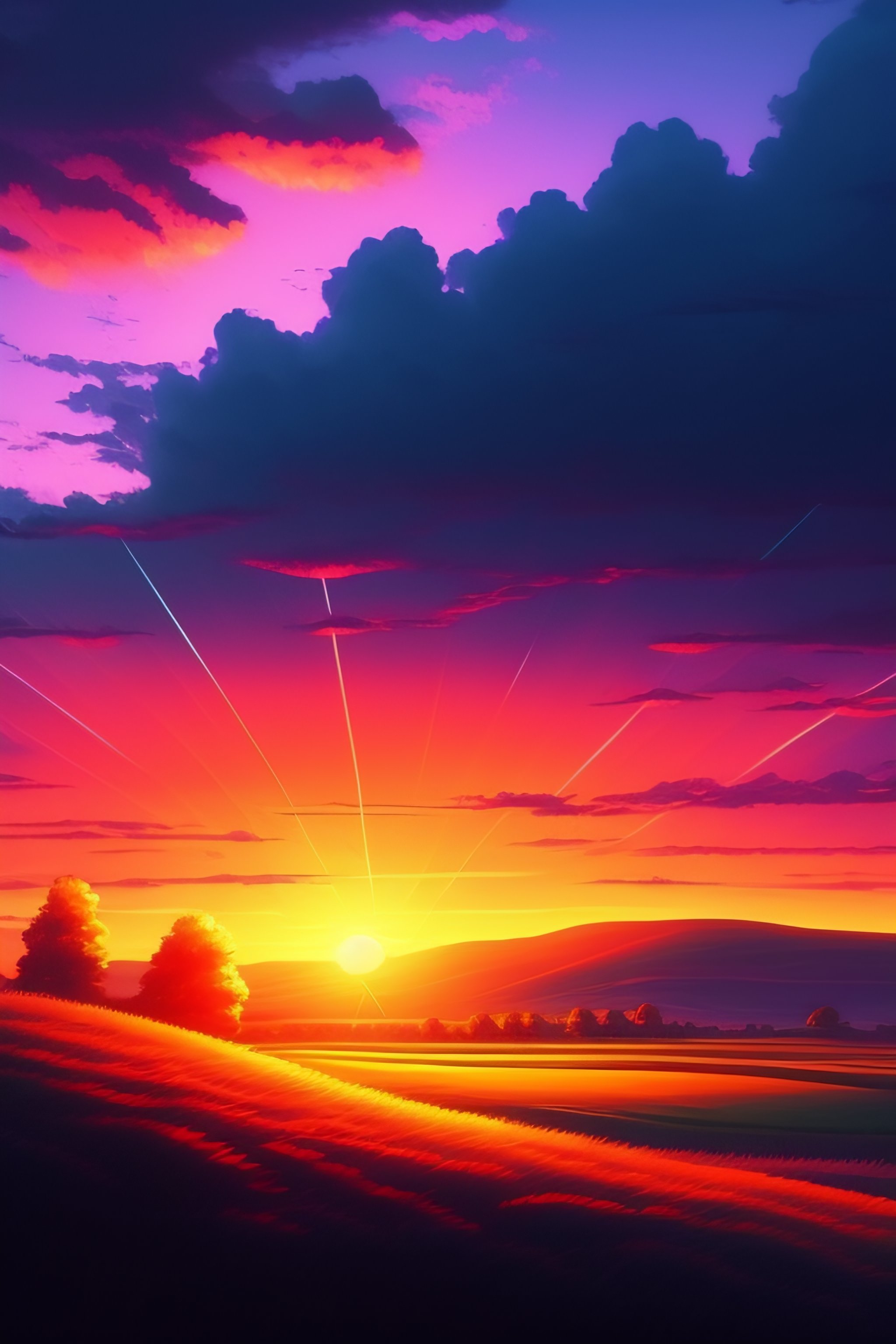 Lexica - Fantastic Anime Sunset Rural Scenery, wallpaper, Beautiful ...