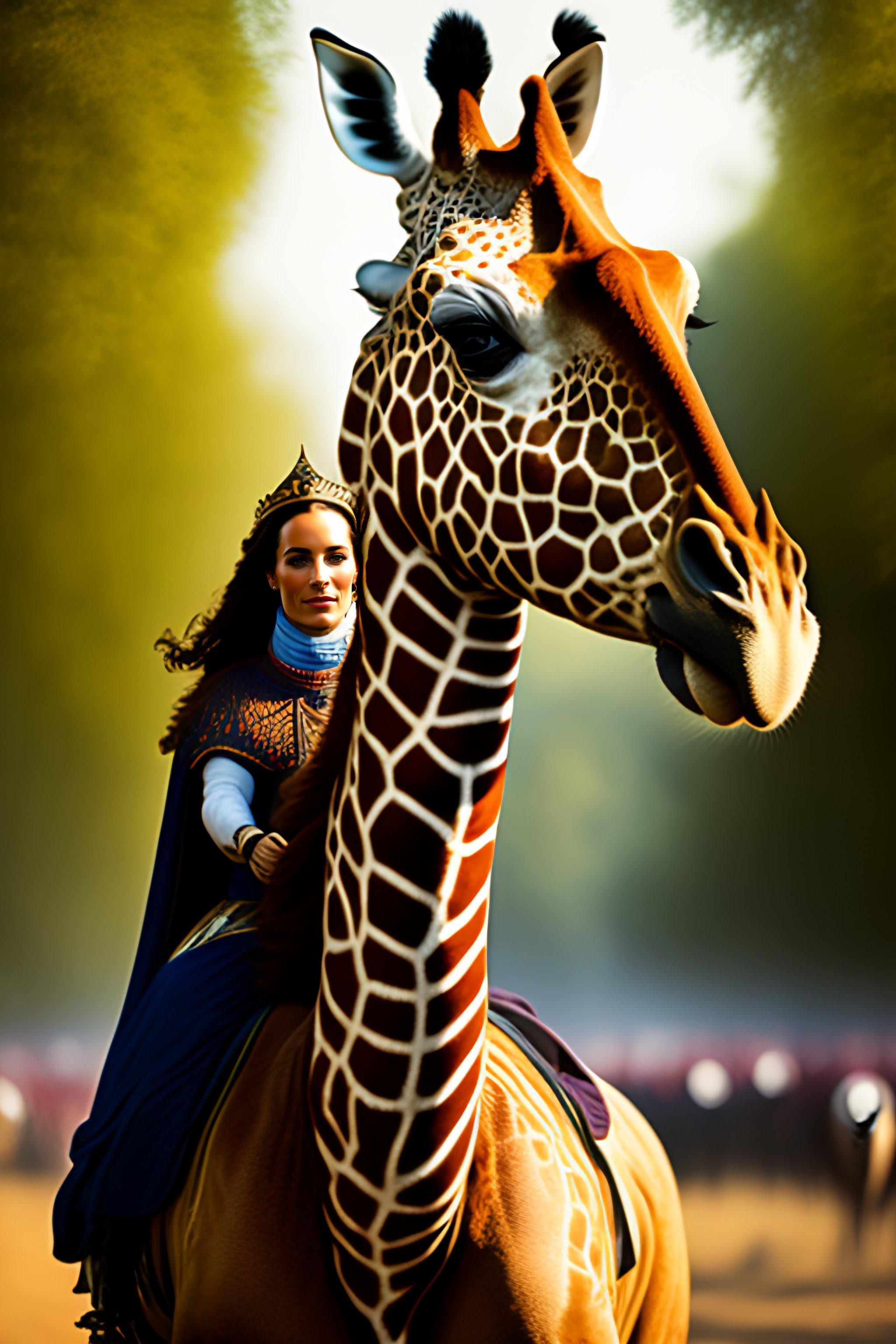 Lexica - Marta Gastini in medieval style riding a giraffe