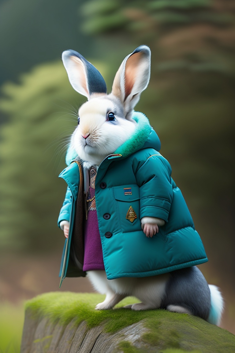 Lexica - Rabbit, blue and green coat, white hair, black shoe