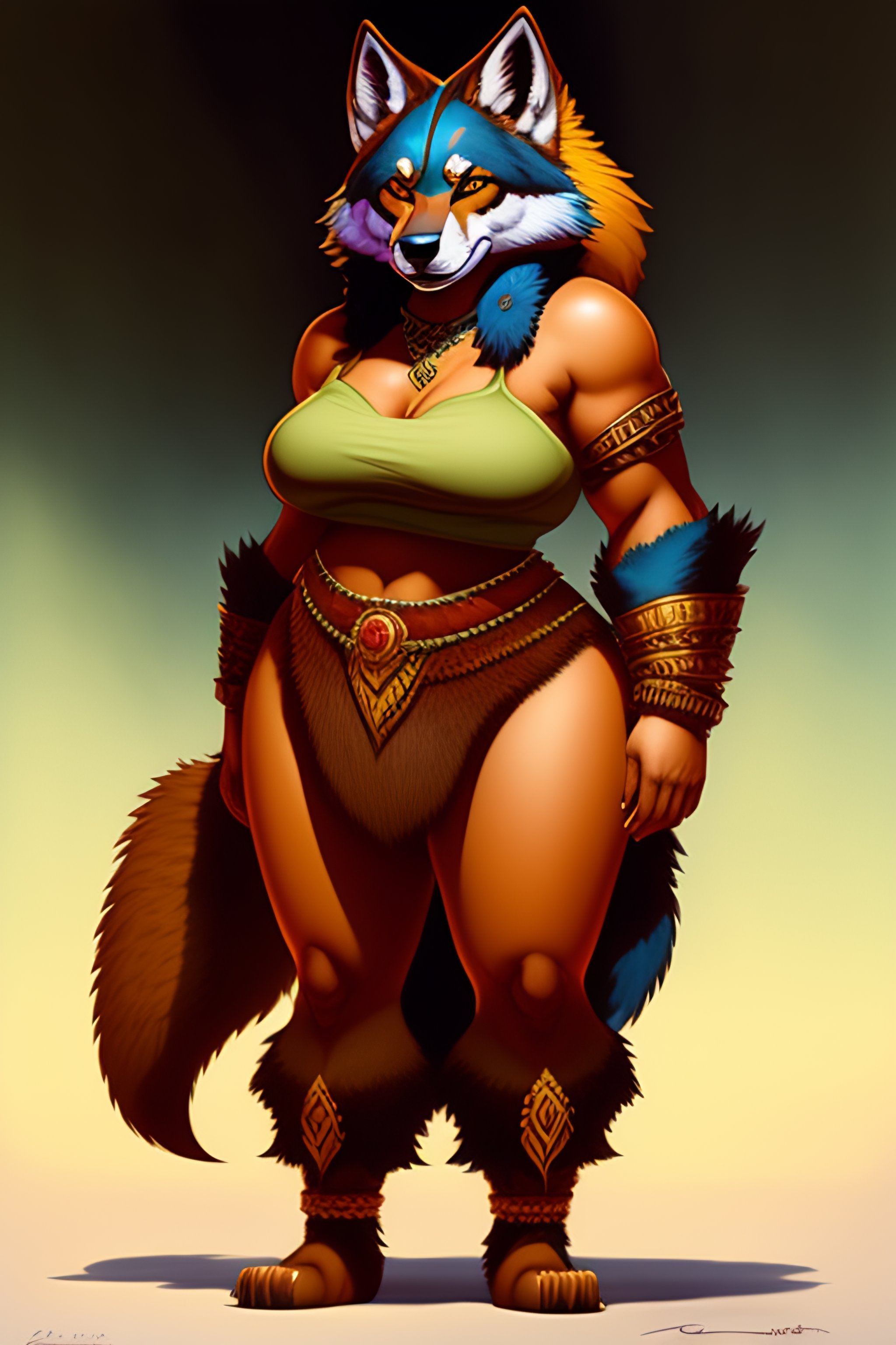 Lexica Anthro Wolf Fursona Wolf Woman Werewolf Worgen Furry Cute Plus Size Wide Hips 3725