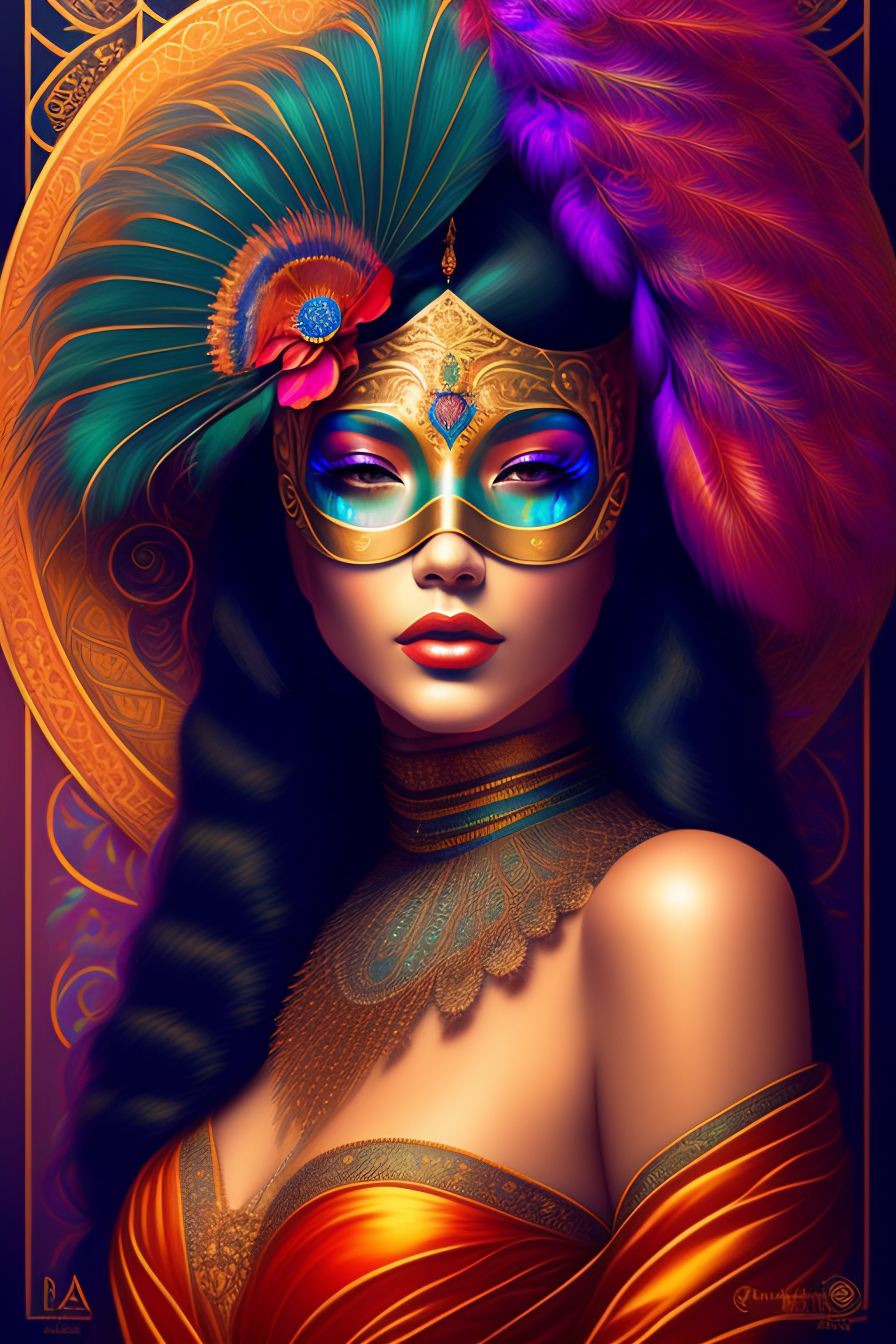 Lexica Centered detailed portrait of a masked woman wearing a