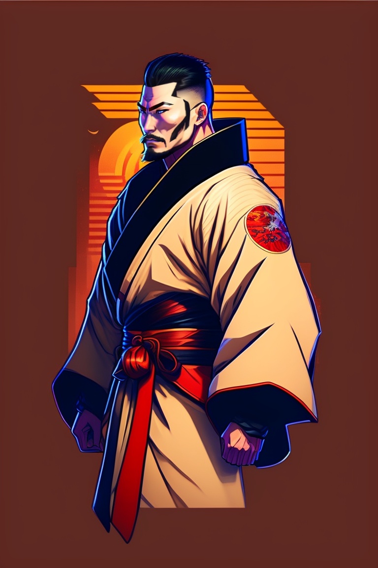 Lexica - Man, yakuza, kimono, muscular, 30 years old, katana, daddy, cool,  strong, dojo, simple design, anime style, mappa studio style