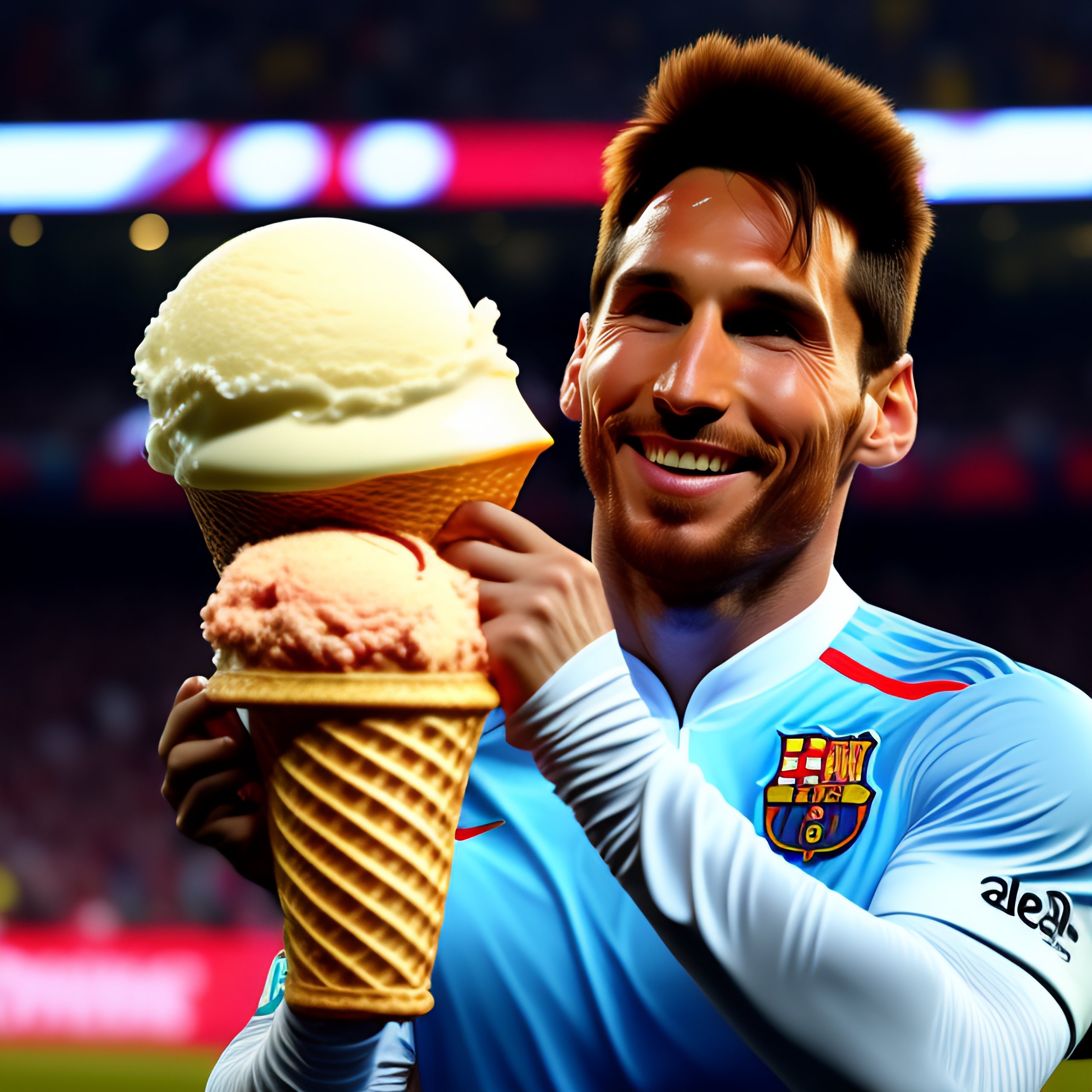 Lexica - Leo messi raising a giant ice cream cone