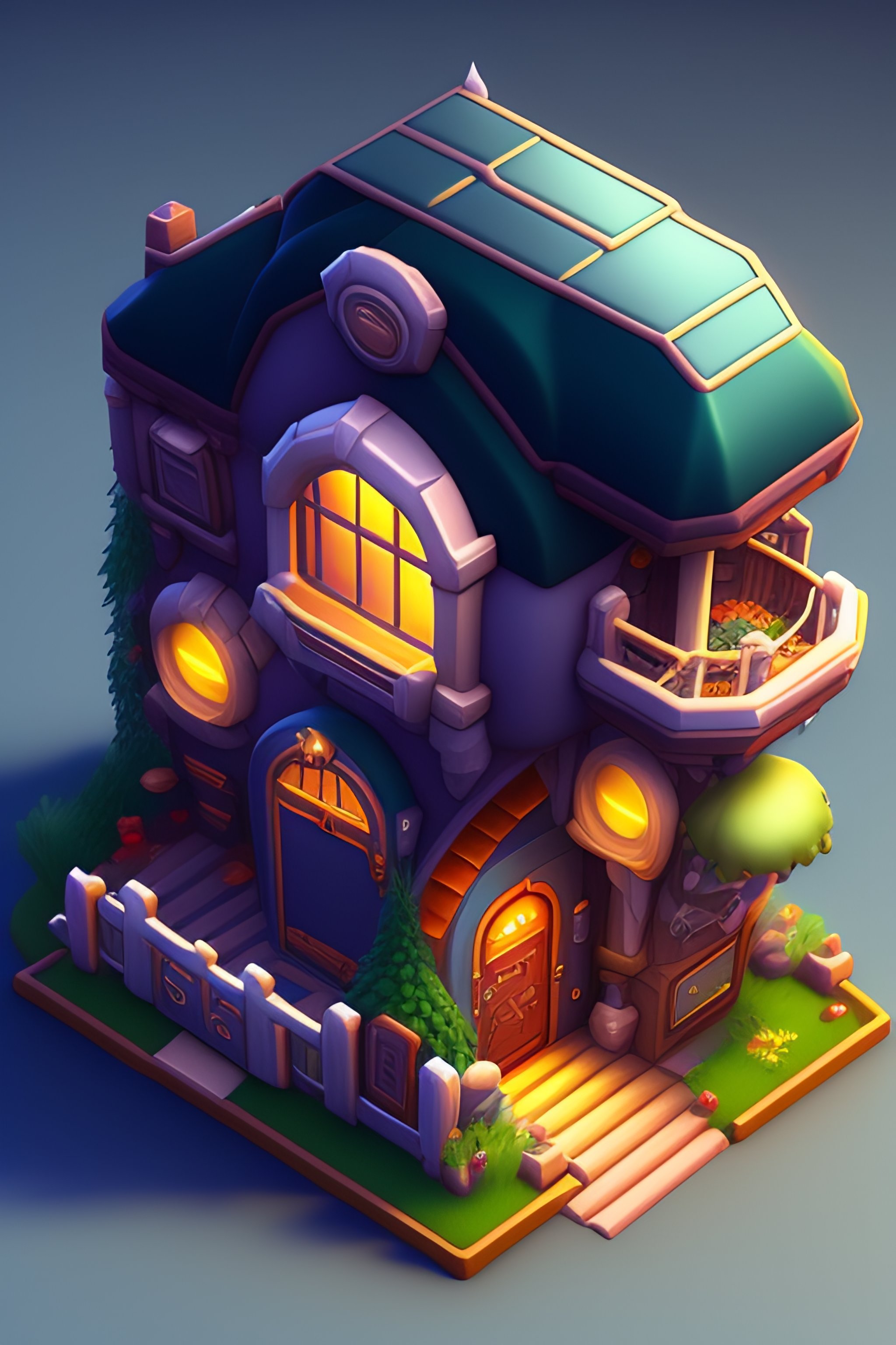 Lexica - Space ship house by blizzard entertainment, mobile game asset,  isometric, centralised, low details, no background, no shadow