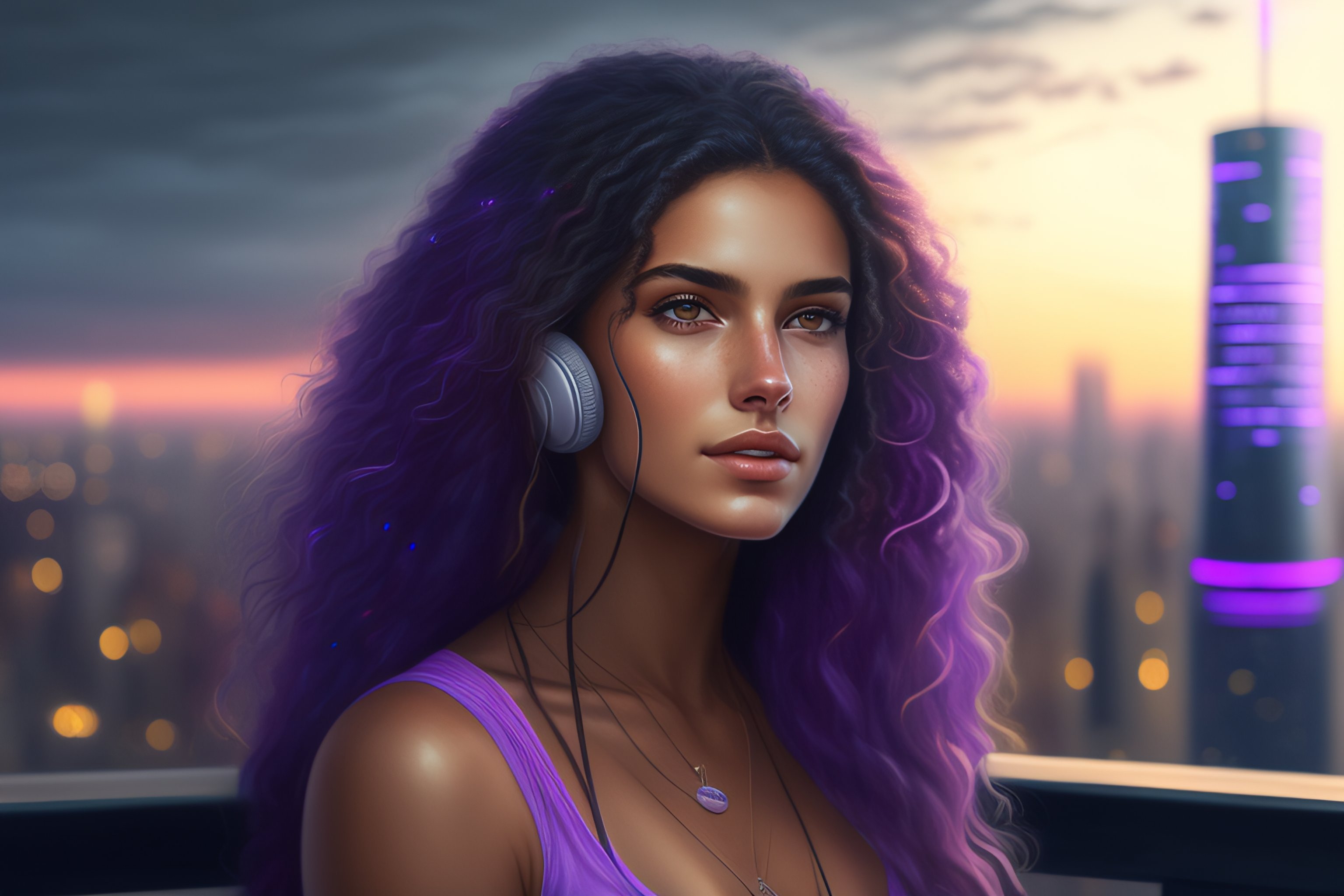 Lexica - Very detailed portrait of a young woman with wavy amber hair ...