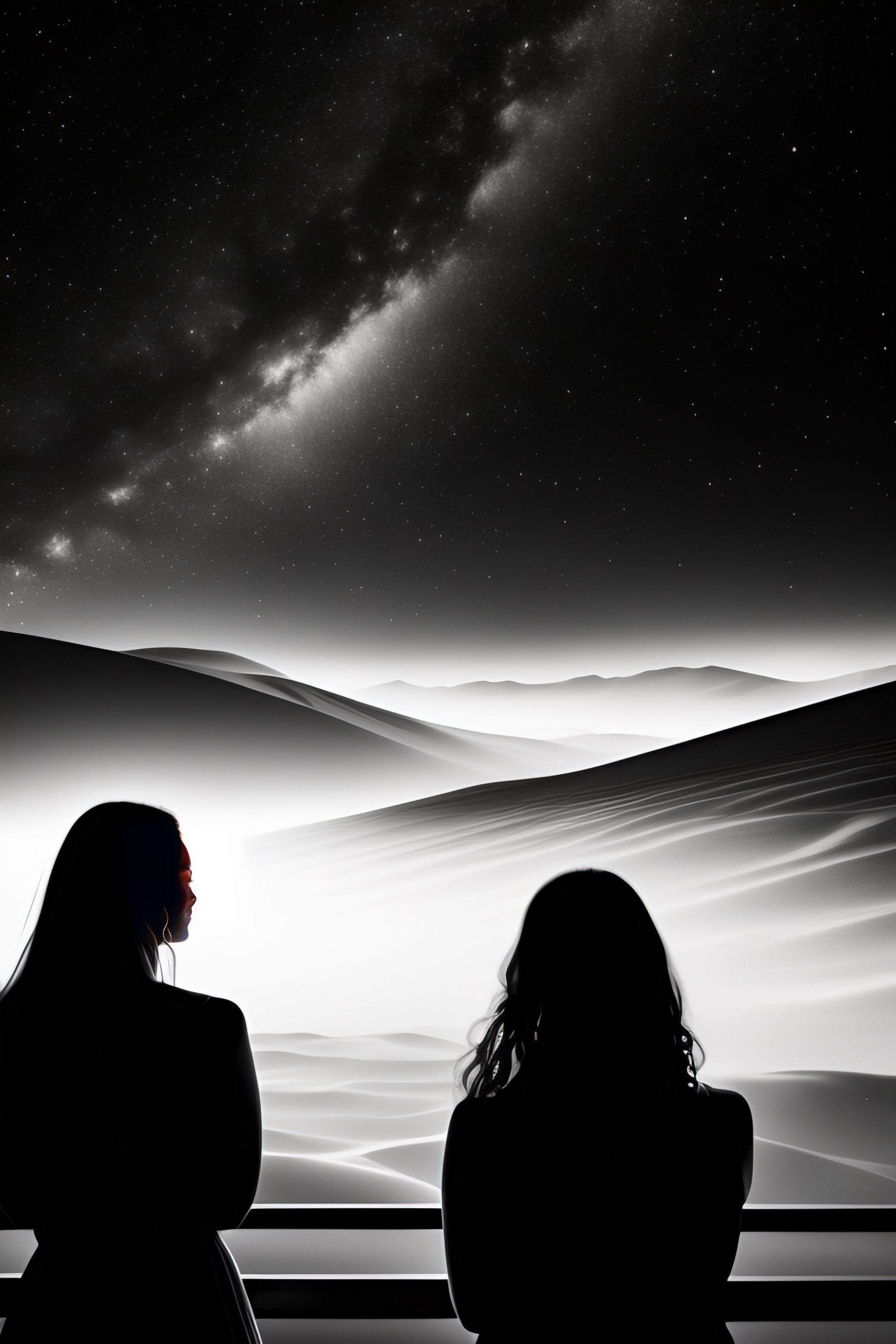 Lexica - Women looking at the stars, black and white, logo,