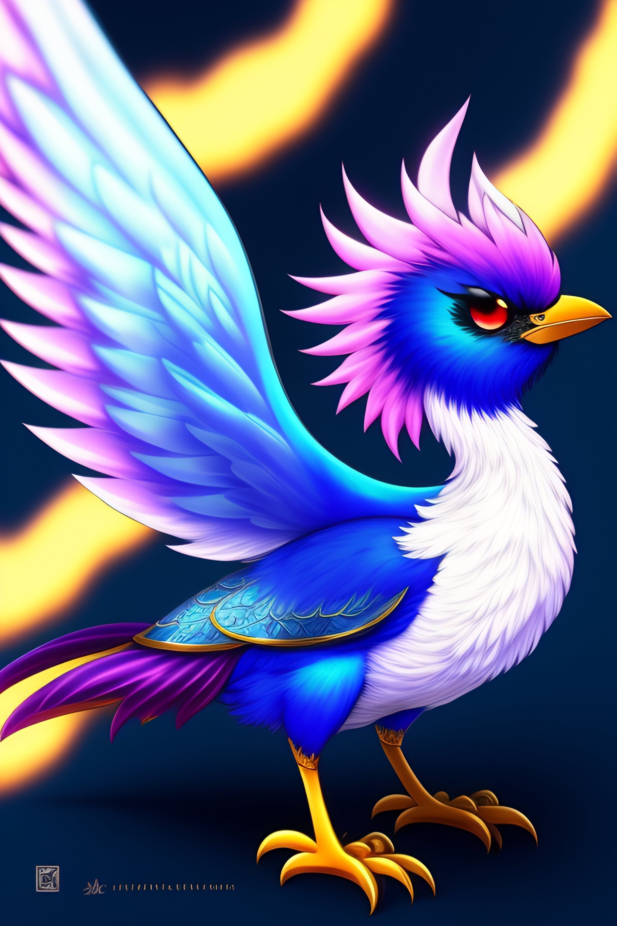 Lexica - A cute anime phoenix. It has large eyes and a black beak and ...