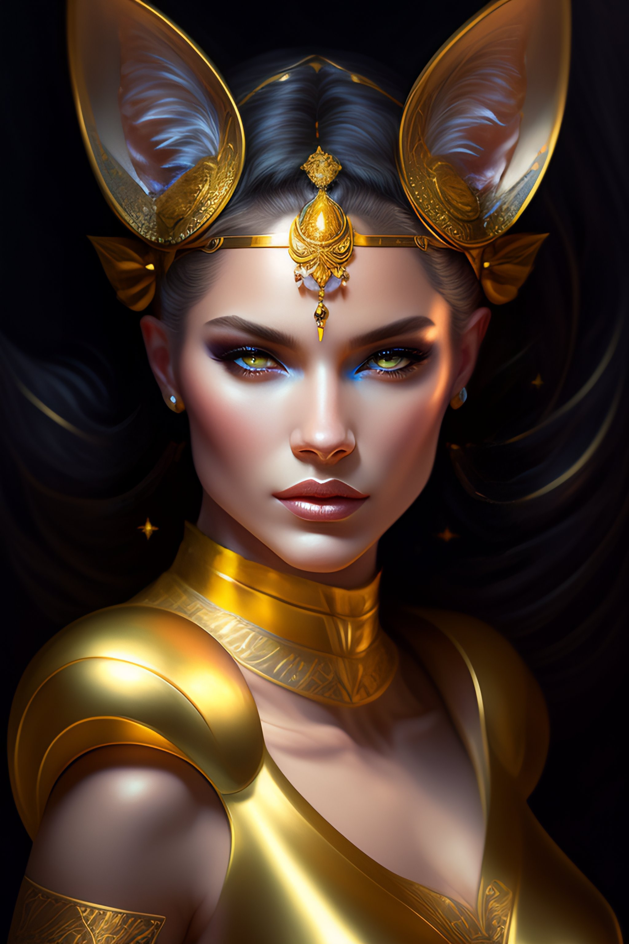 Lexica Portrait of a half cat half human, face of a cat, feline head