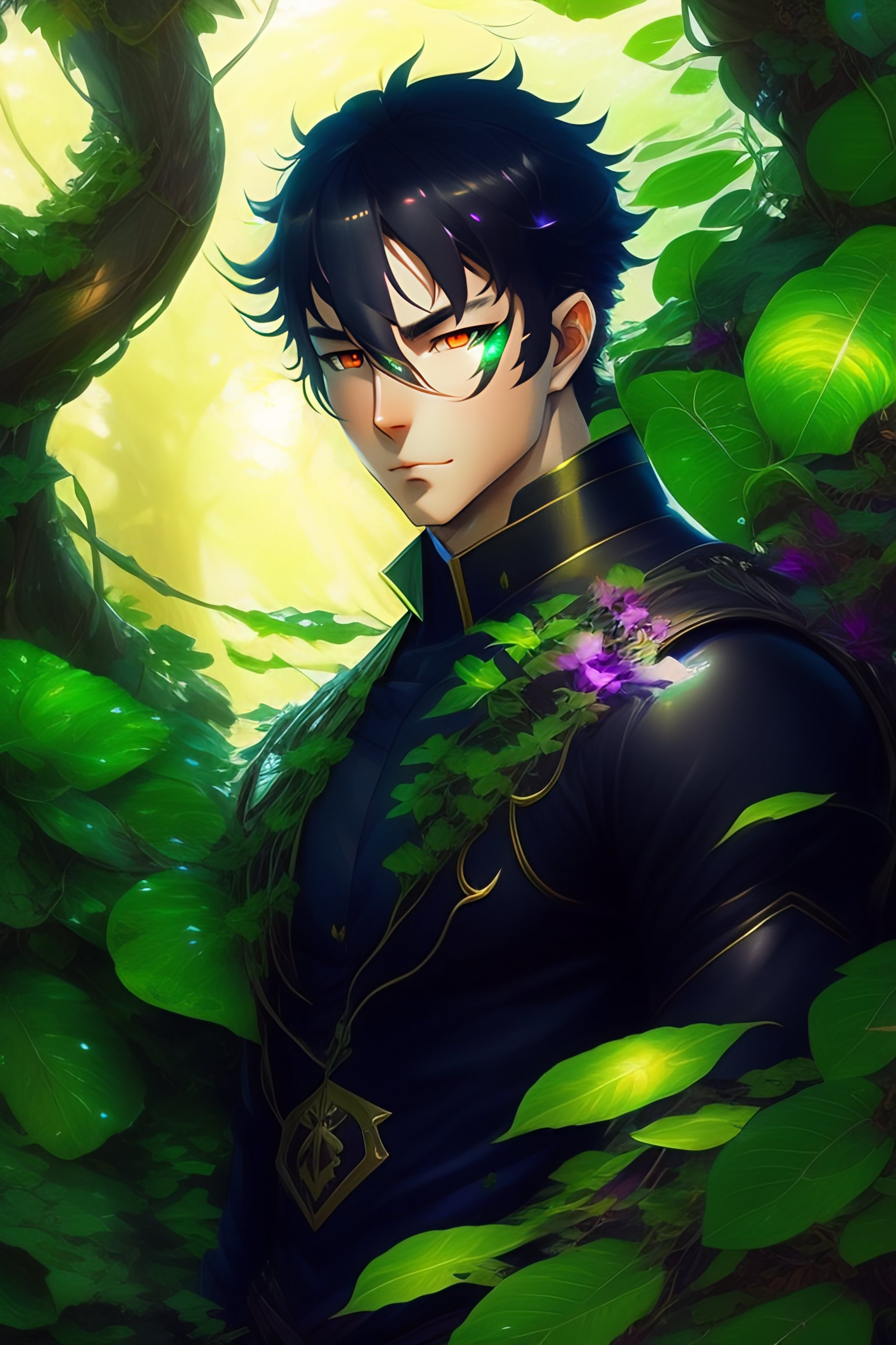 Lexica - Anime key visual of a 30yo developer man, crew black hair, dc  comics, vibrant green vines, intricate, magical forest, stunning, highly  detai...