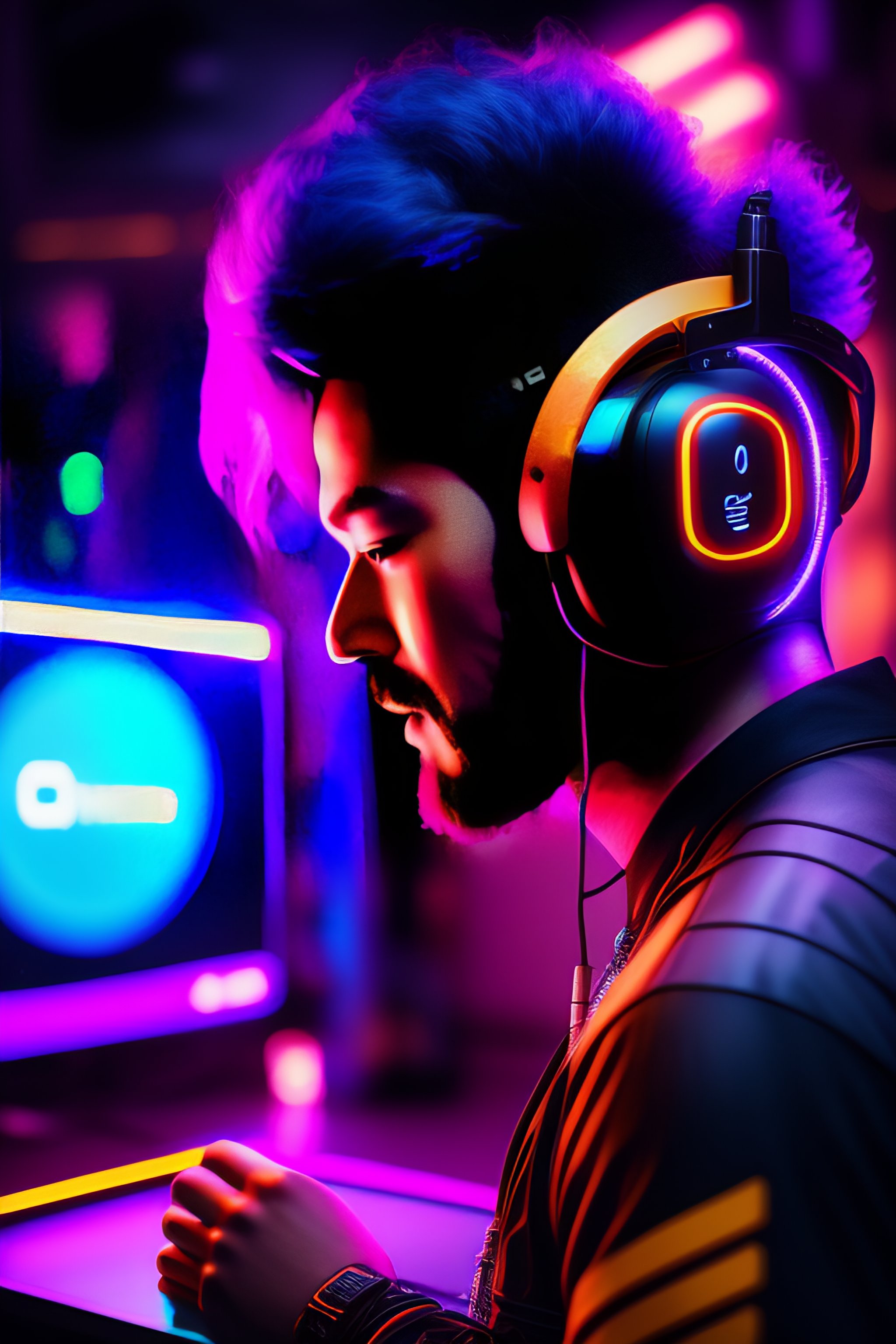 Lexica - A cyberpunk Gamer wearing VR headset floating out of gaming ...