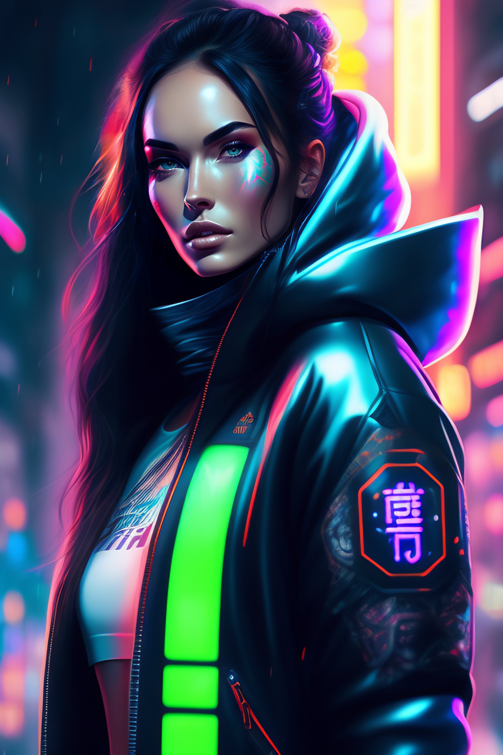 Lexica - Detailed portrait megan fox neon operator girl cyberpunk ...