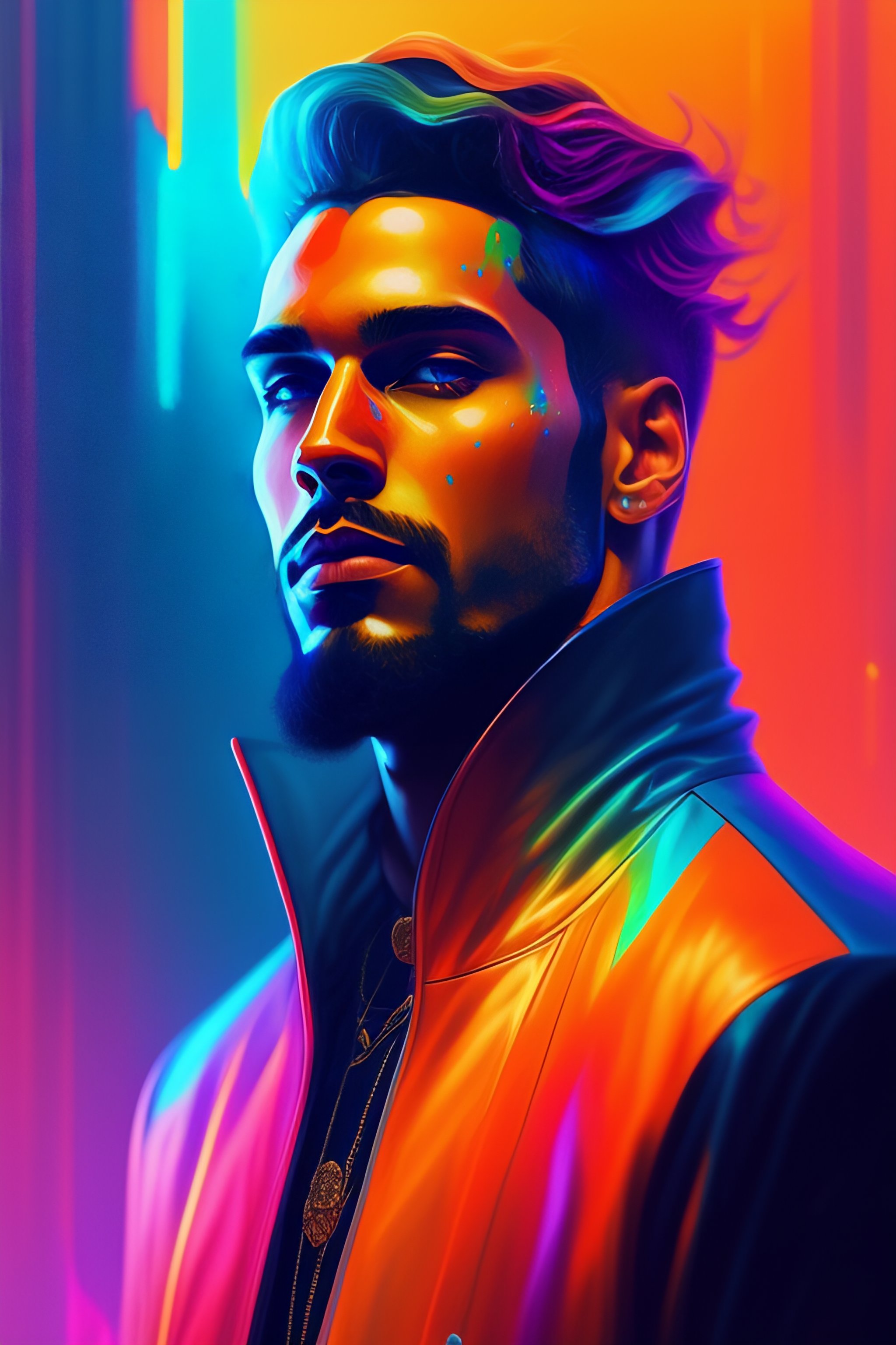 Lexica - A psychedelic portrait of handsome man, vibrant color scheme ...