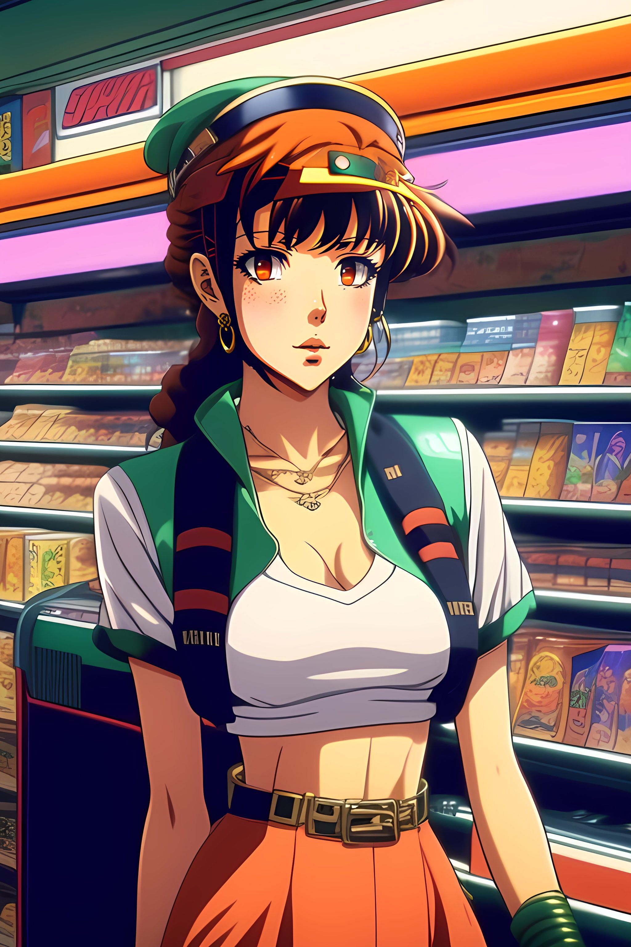 Lexica - Vintage 90's anime style. stylish model posing in 7/11 ...