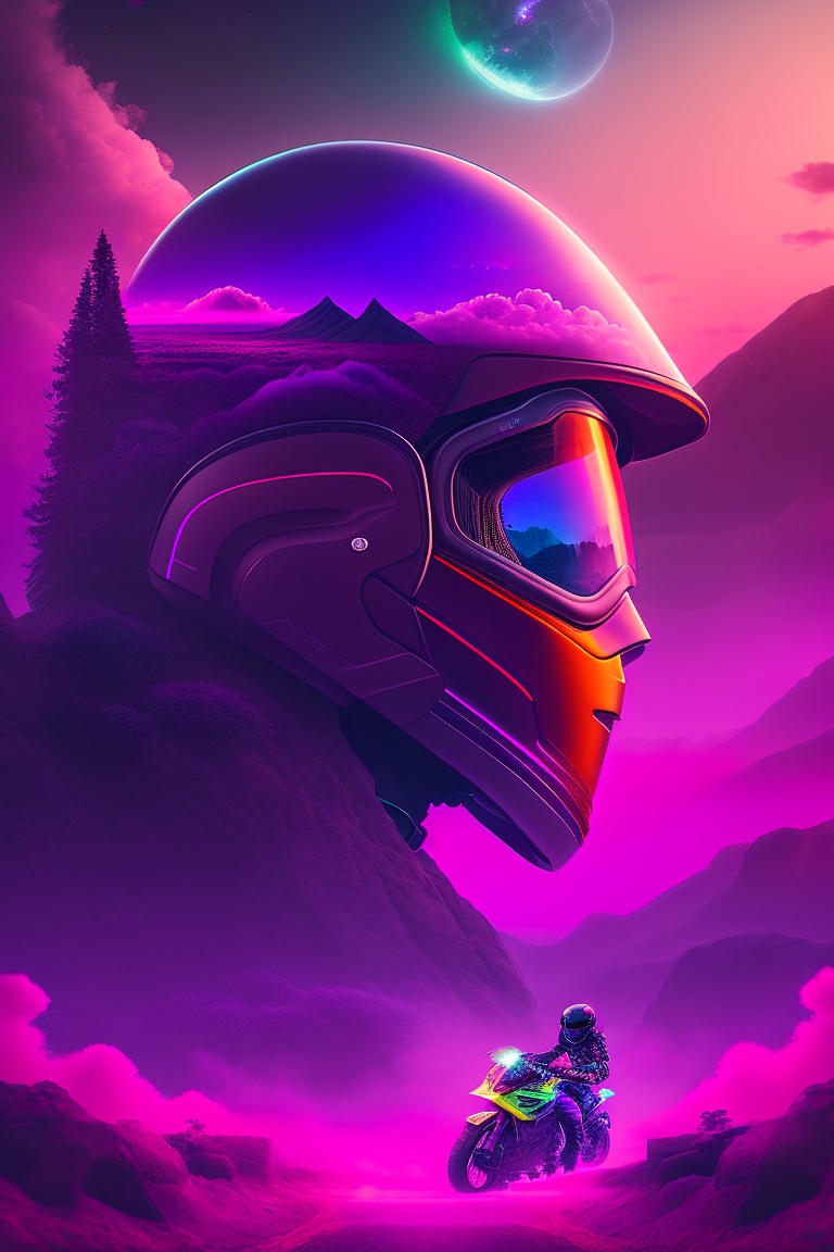 lexica-a-person-on-a-motorcycle-with-a-neon-helmet-on-by-fida