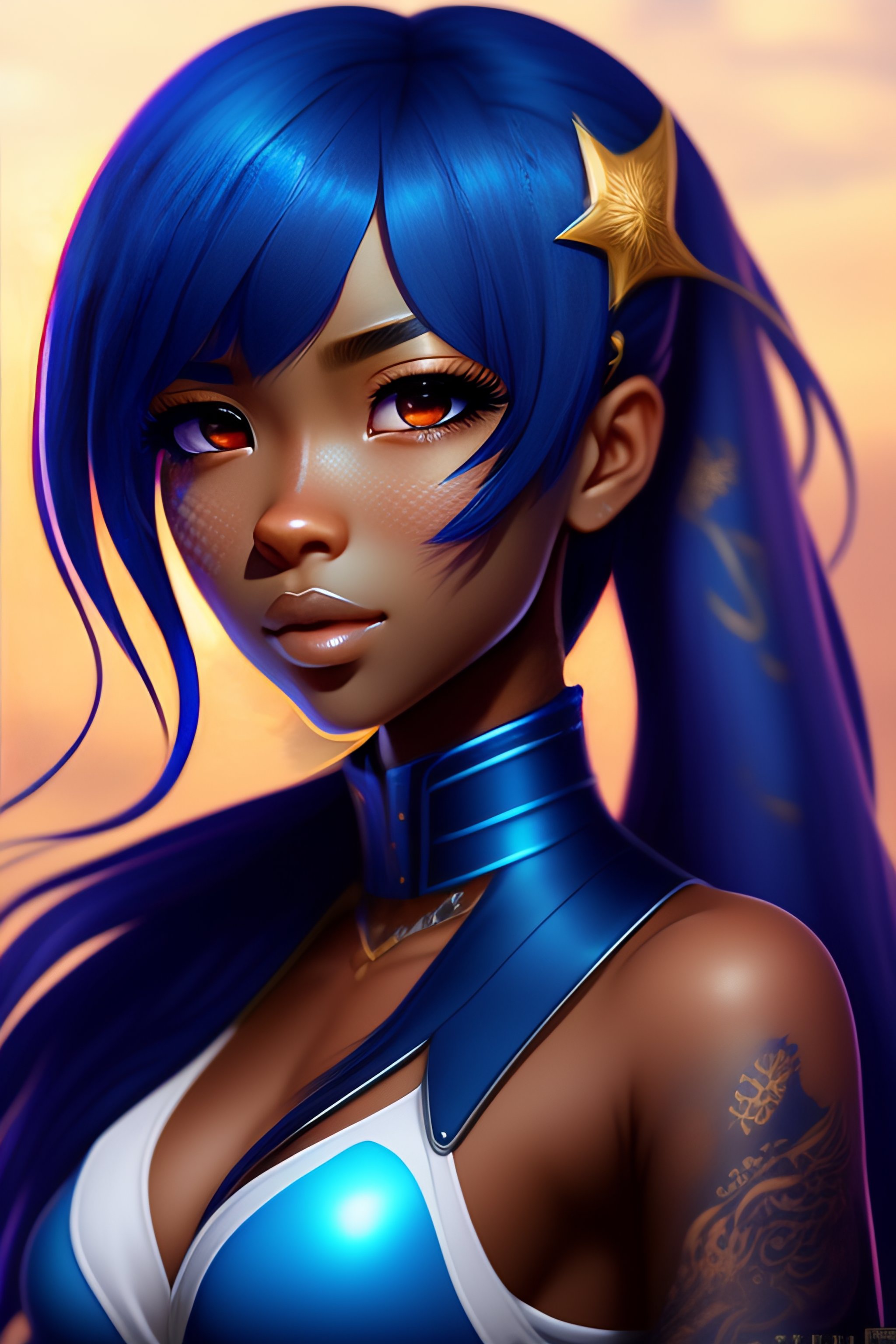 Lexica Anime Dragon Girl Brown Skin Blue Hair Blue Scales 