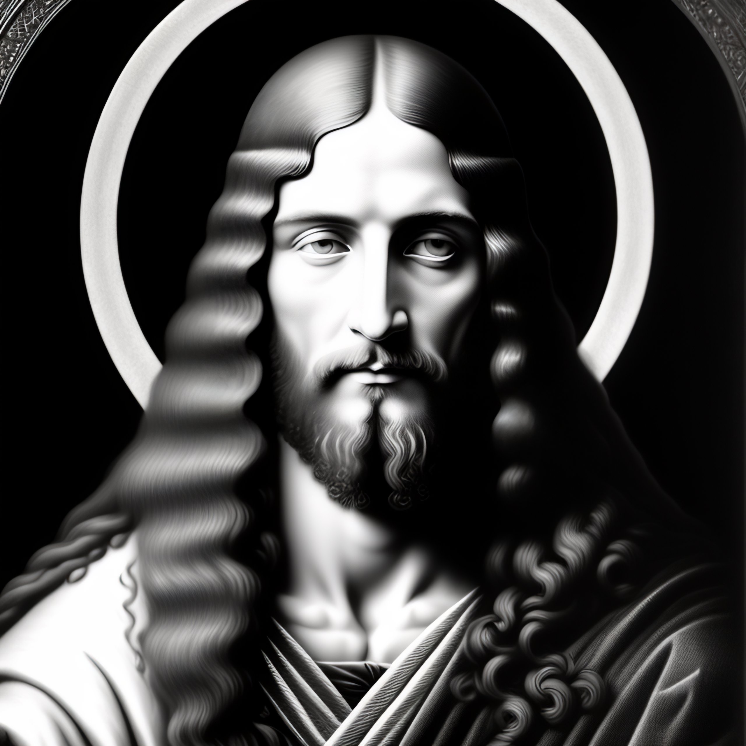 Lexica - A black and white close up of a pencil drawing of jesus like ...