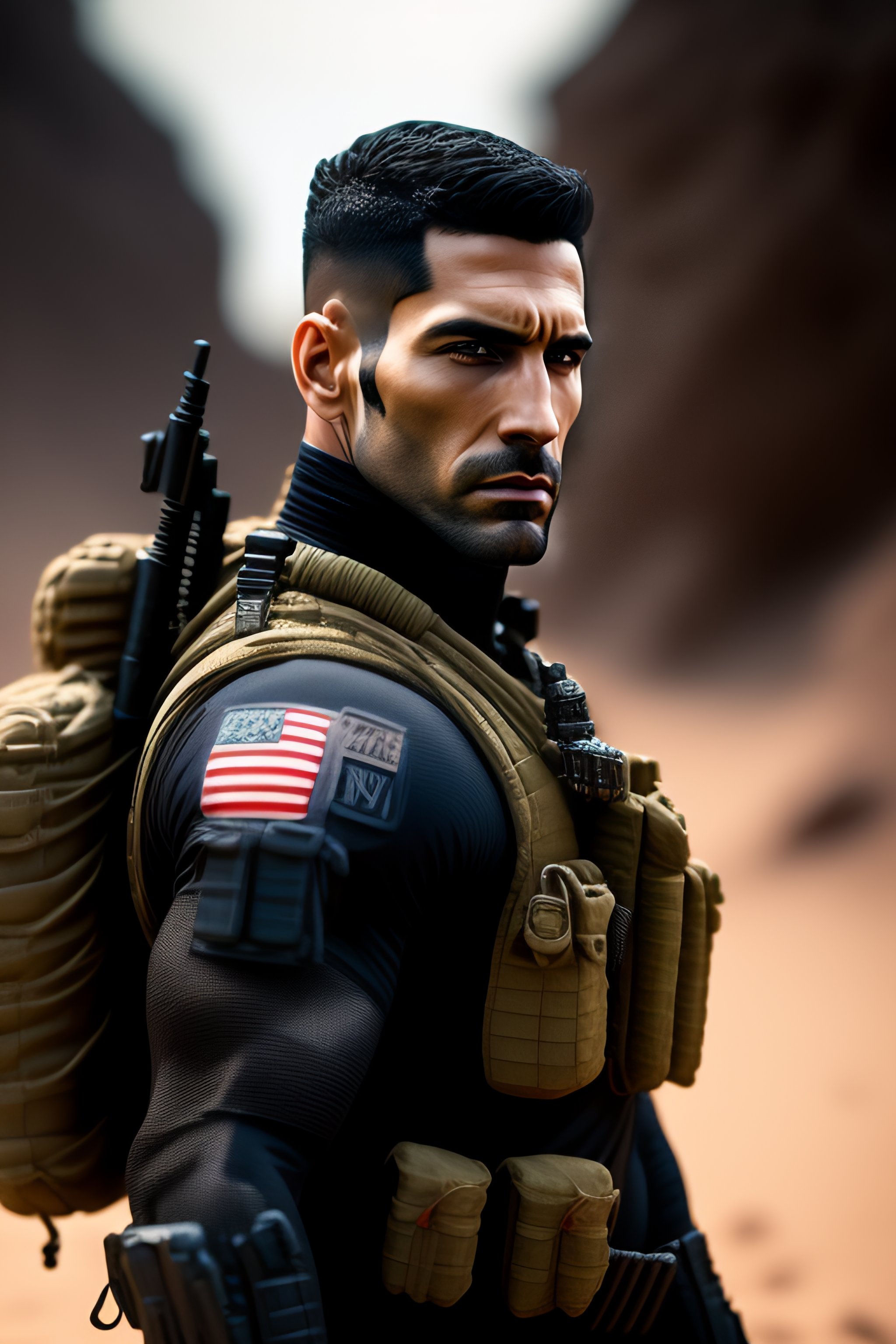 Lexica The punisher in a burnt land, extremely highly detailed futuristic navy seals commando