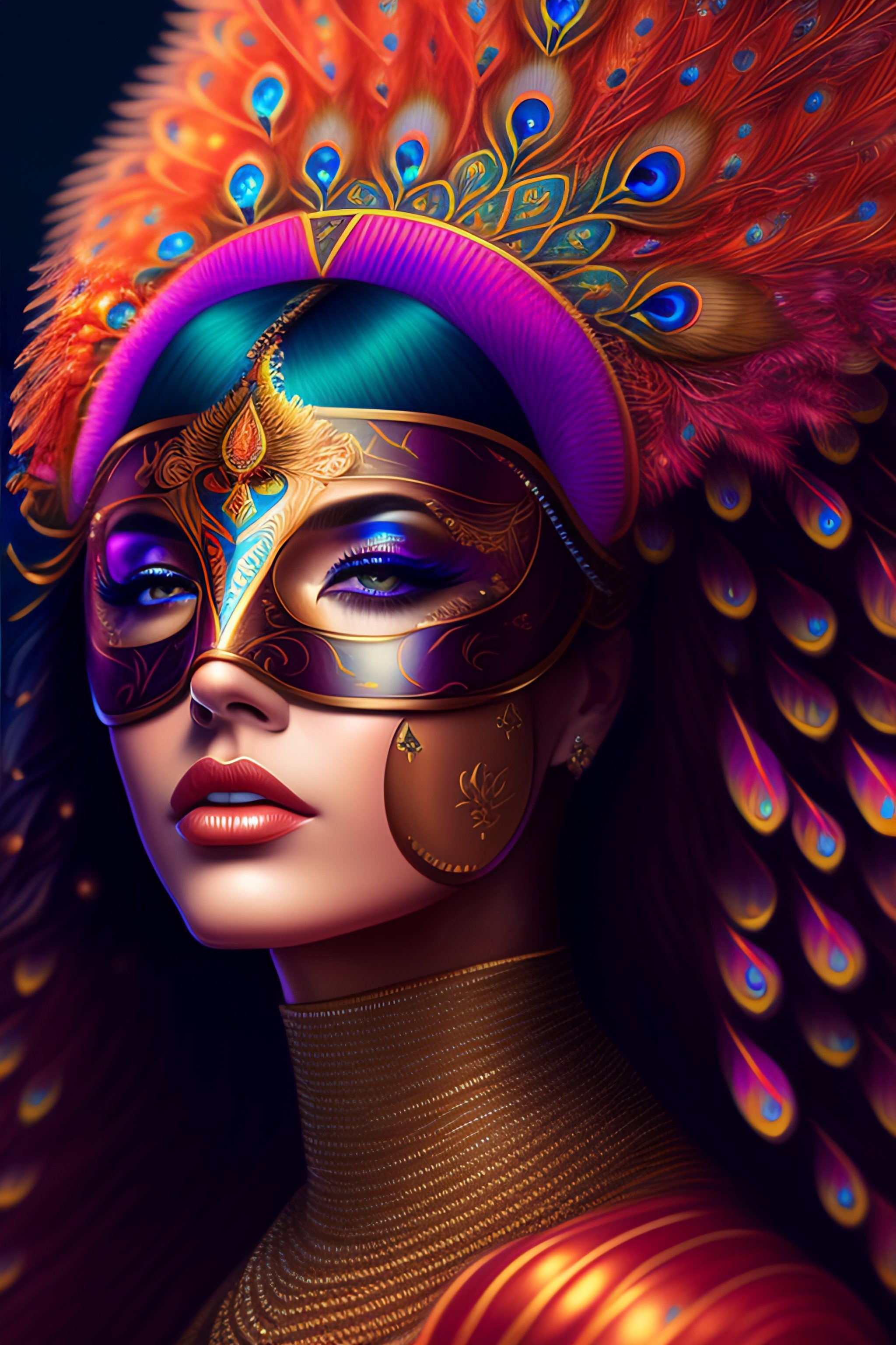 Lexica Centered detailed portrait of a masked woman wearing a