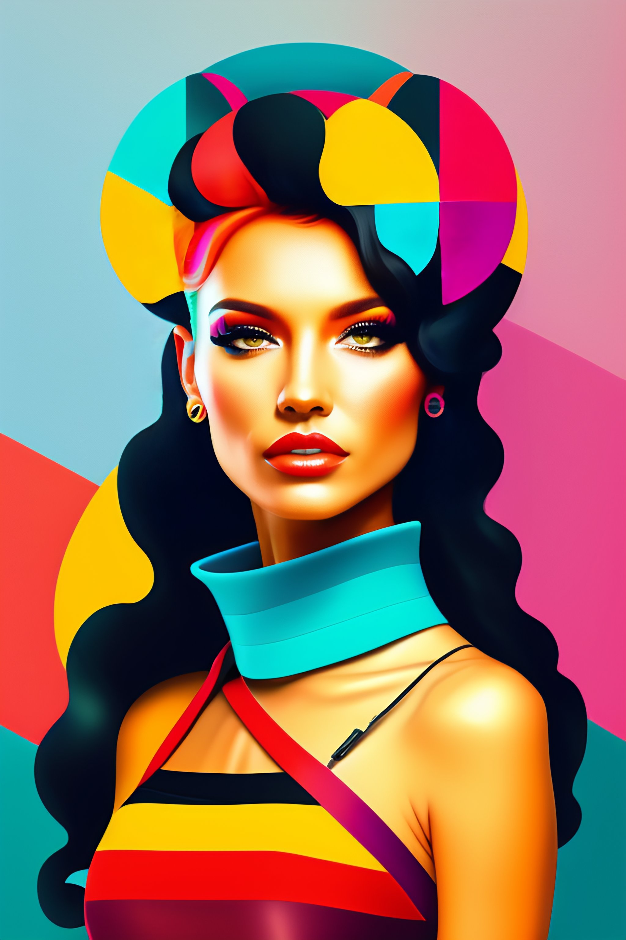 Lexica - Flat design, Portrait of a punk girl from abstract lines