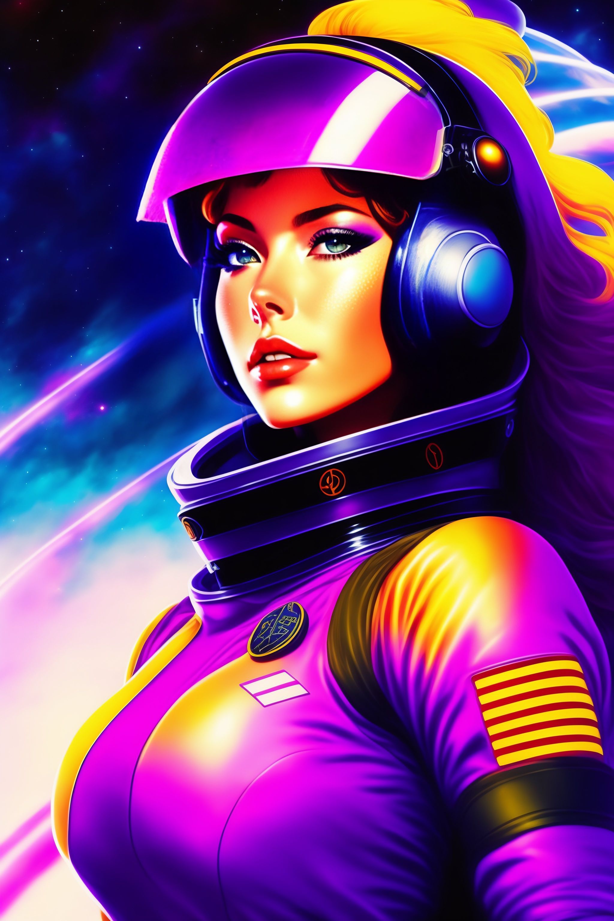 Lexica - Portrait of a female space pilot in a bright tight bodysuit ...