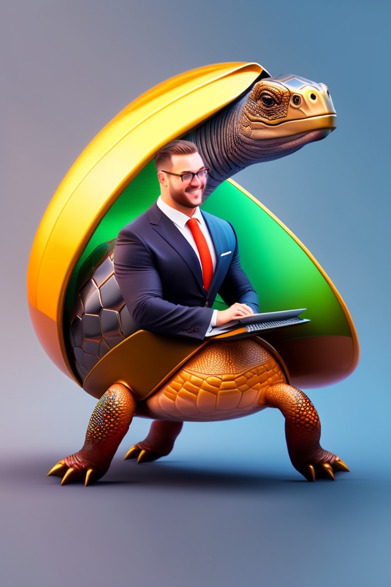 Lexica - Business man with laptop,ride Tortoise